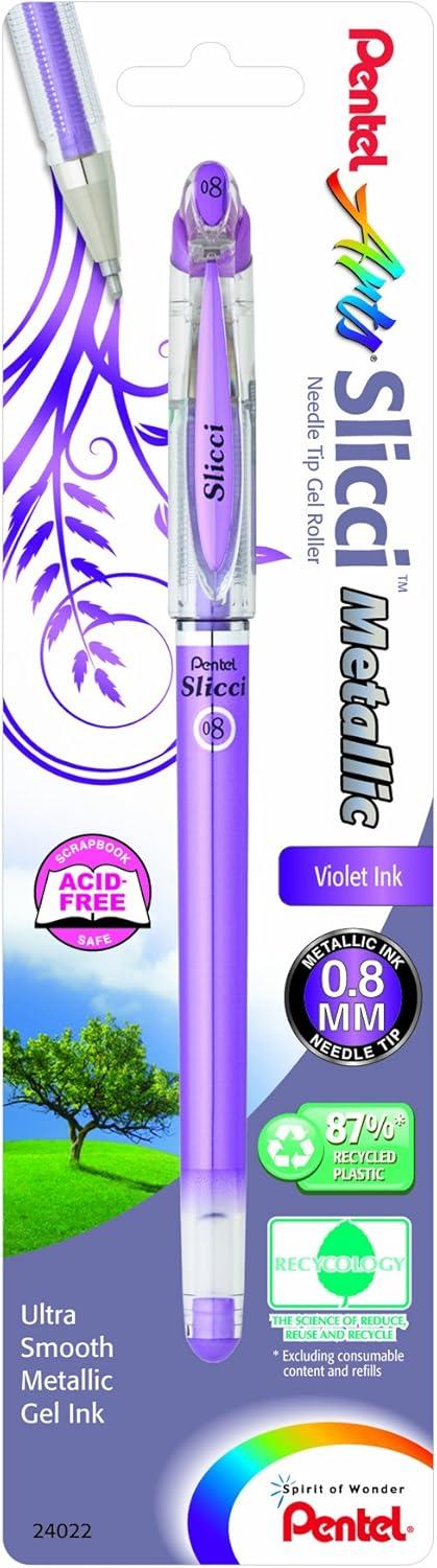 image:imagePentel Arts Slicci 08mm Needle Tip Medium Gel Pen Silver Metallic Ink BG208Z 12 PackViolet