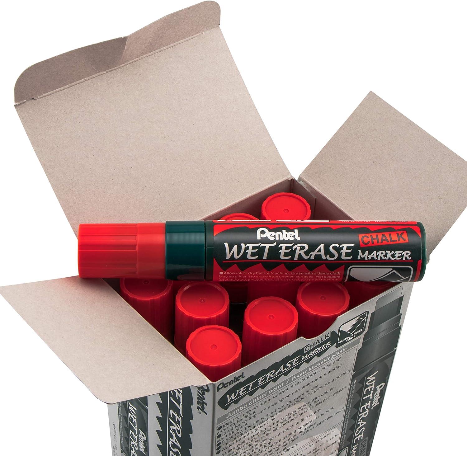 image:imagePentel Arts Wet Erase Chalk Marker Jumbo Tip Black Ink Box of 12 SMW56ARed
