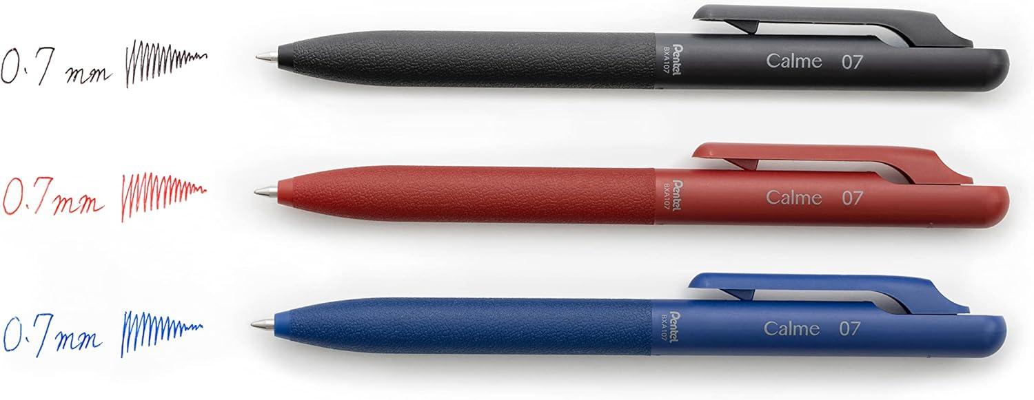 image:imagePentel BXA107CC Calme ballpoint pen clearly dampened click noise grip zone in leather look refillable ball 07 mm line width 035 mm ink colour blue pack of 1red