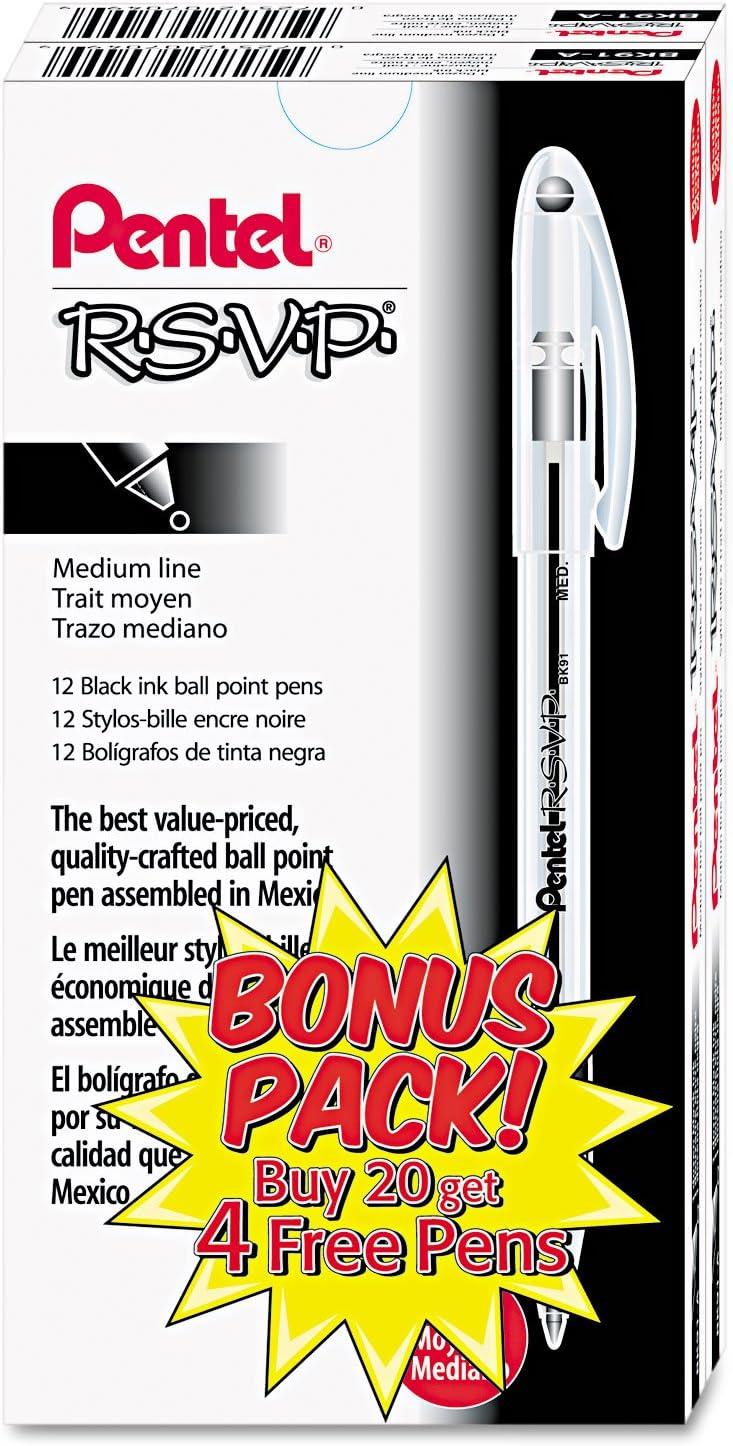 image:imagePentel Ballpoint Pen Medium Point 24PK Black InkClear Barrel PENBK91ASWUS