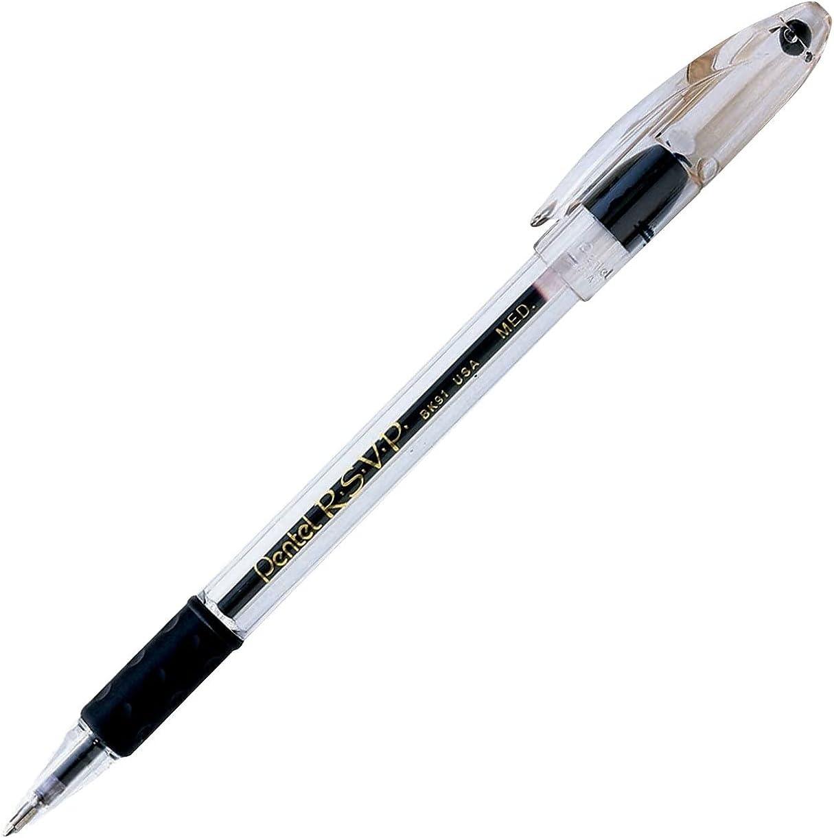image:imagePentel Ballpoint Pen Medium Point 24PK Black InkClear Barrel PENBK91ASWUS