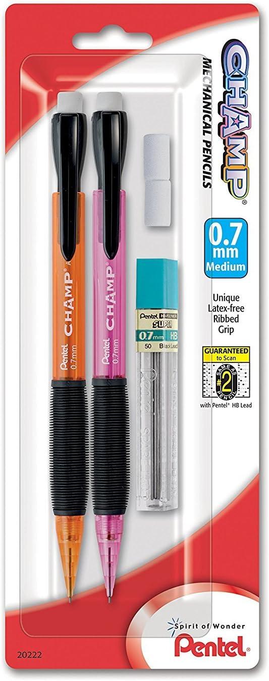 image:imagePentel Champ Mechanical Pencil with Lead and 2 Erasers 07mm Assorted Barrels Barrel Color May Vary 2 Pack AL17LEBP2