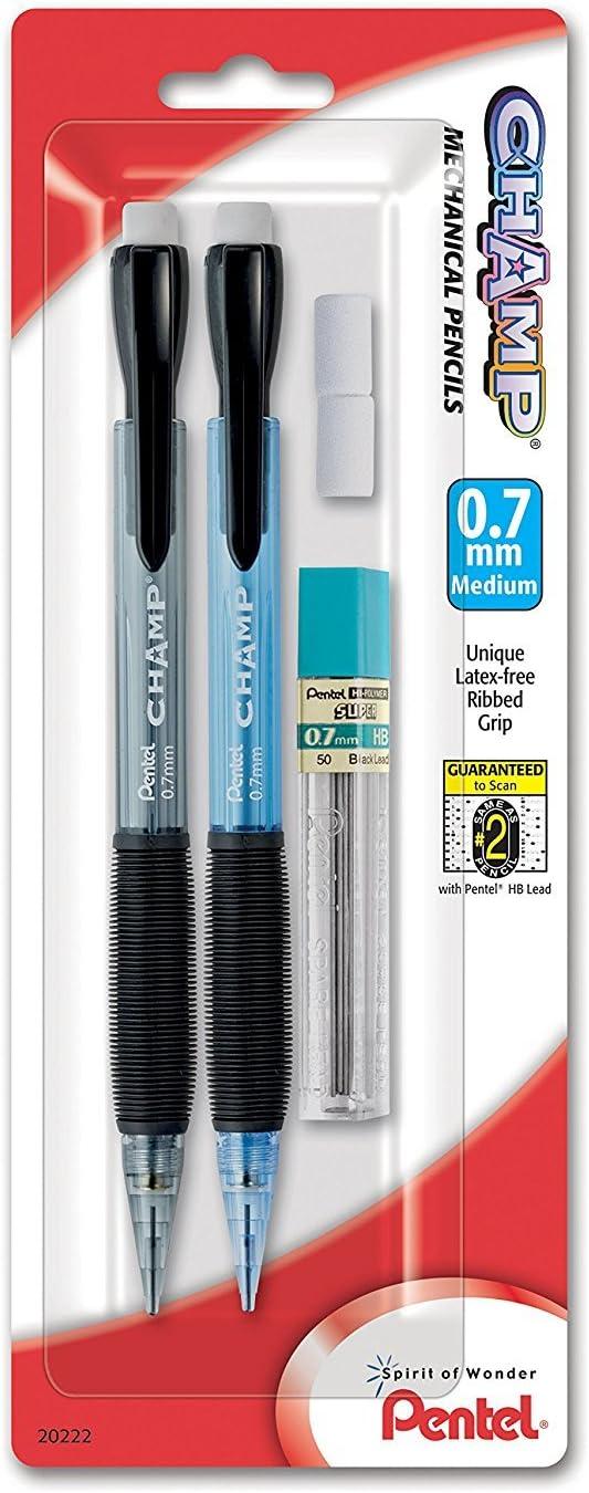 image:imagePentel Champ Mechanical Pencil with Lead and 2 Erasers 07mm Assorted Barrels Barrel Color May Vary 2 Pack AL17LEBP2