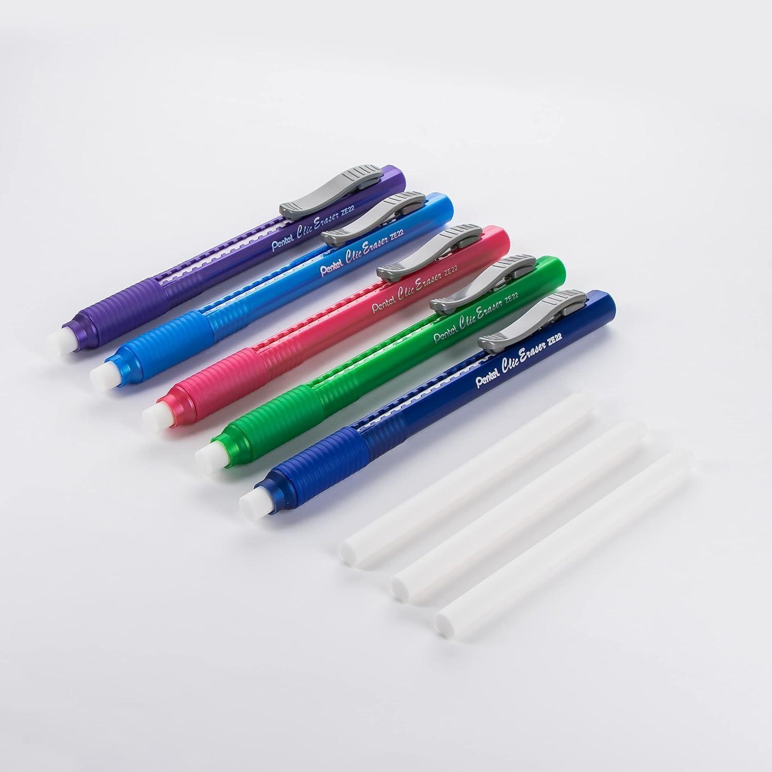 image:imagePentel Clic Retractable Eraser Assorted Colored Pen Style Grip Erasers Pack of 77 Count Pack of 1
