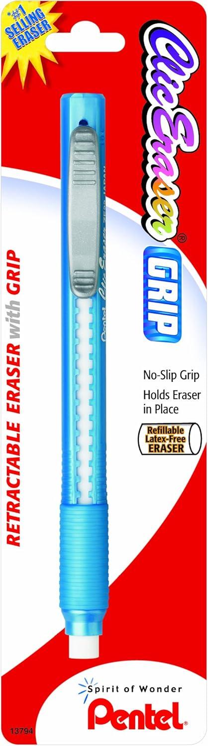 image:imagePentel Clic Retractable Eraser with Grip Assorted Barrel Colors ZE21BP3M Pack of 3Assorted
