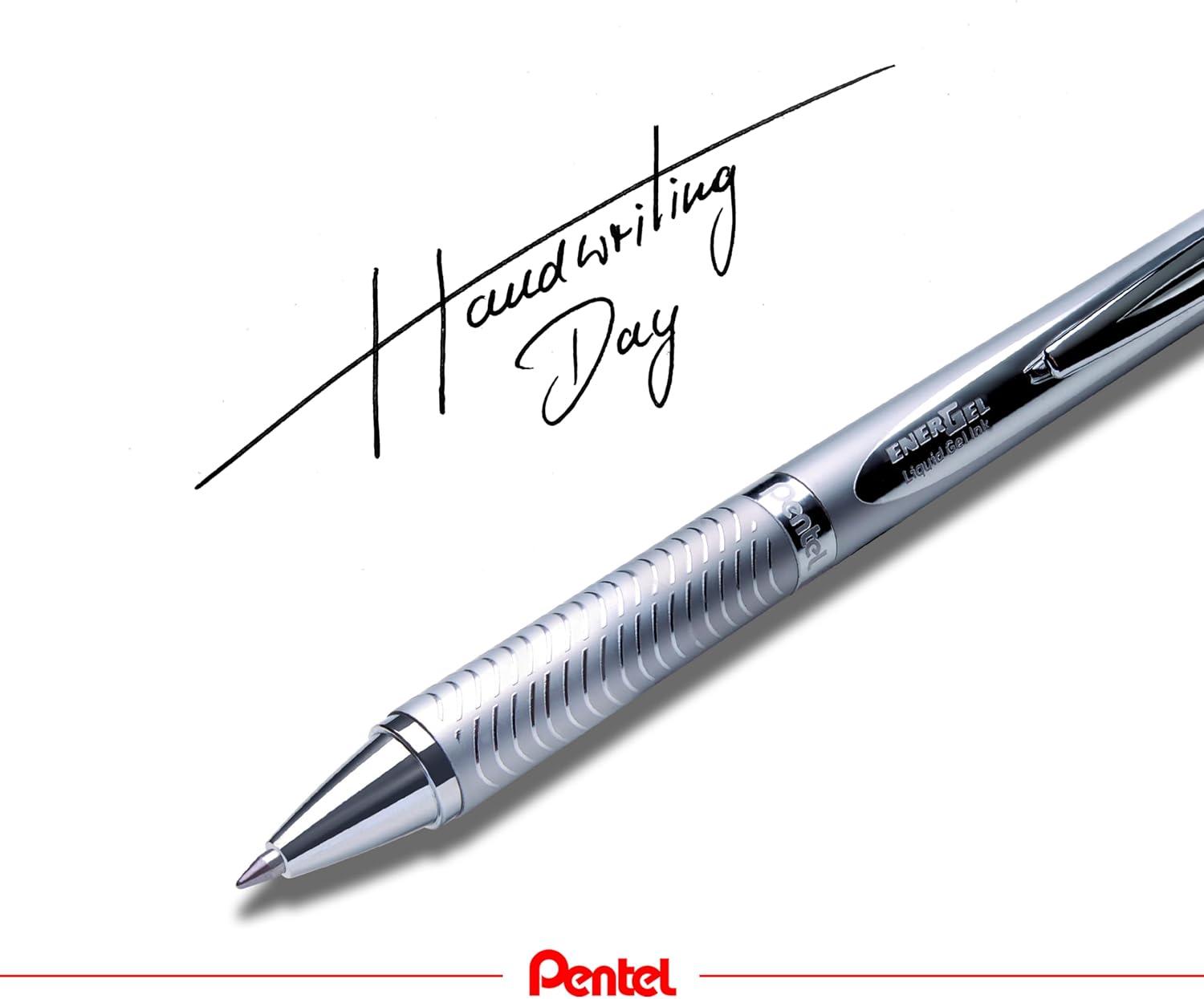image:imagePentel EnerGel Alloy Retractable Gel Pen Gold Barrel Black Ink Includes Gif Box BL407XABXBlack