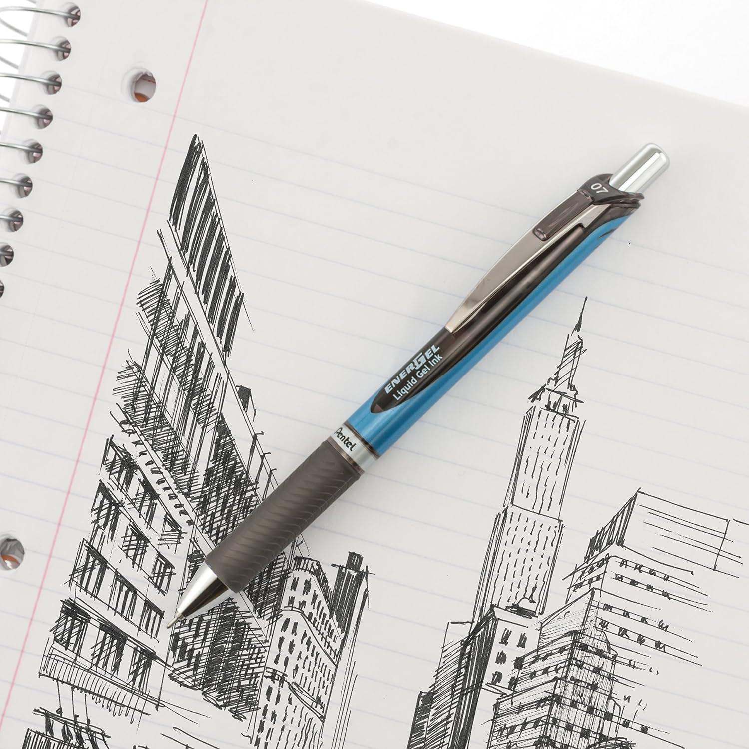 image:imagePentel EnerGel Deluxe RTX Retractable Liquid Gel Pen Medium Line Needle Tip Blue Ink Box of 12 BLN77C 07mm needleBlack