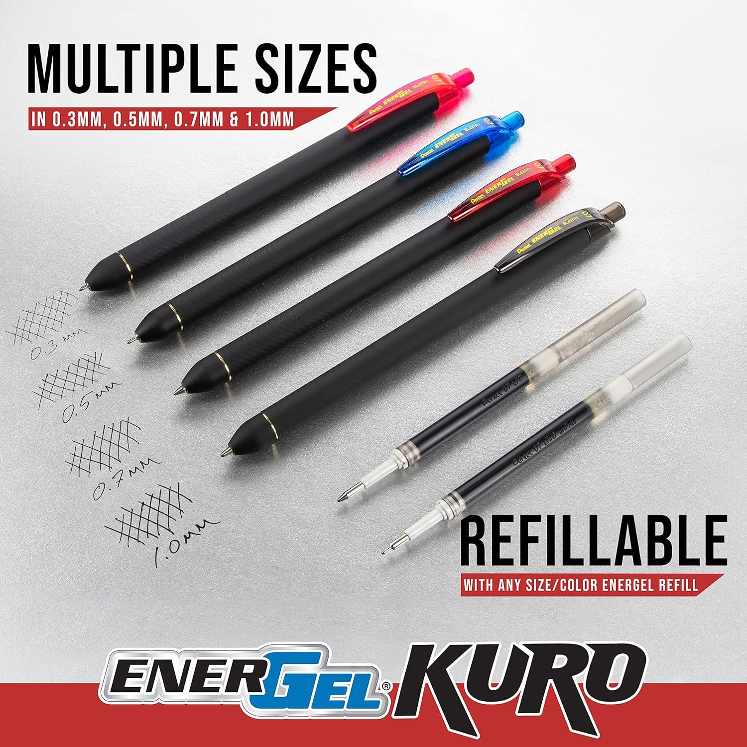 image:imagePentel EnerGel Kuro Liquid Gel Pen 07mm Medium line Assorted Ink Pack of 8 BL437R1BP8MPen