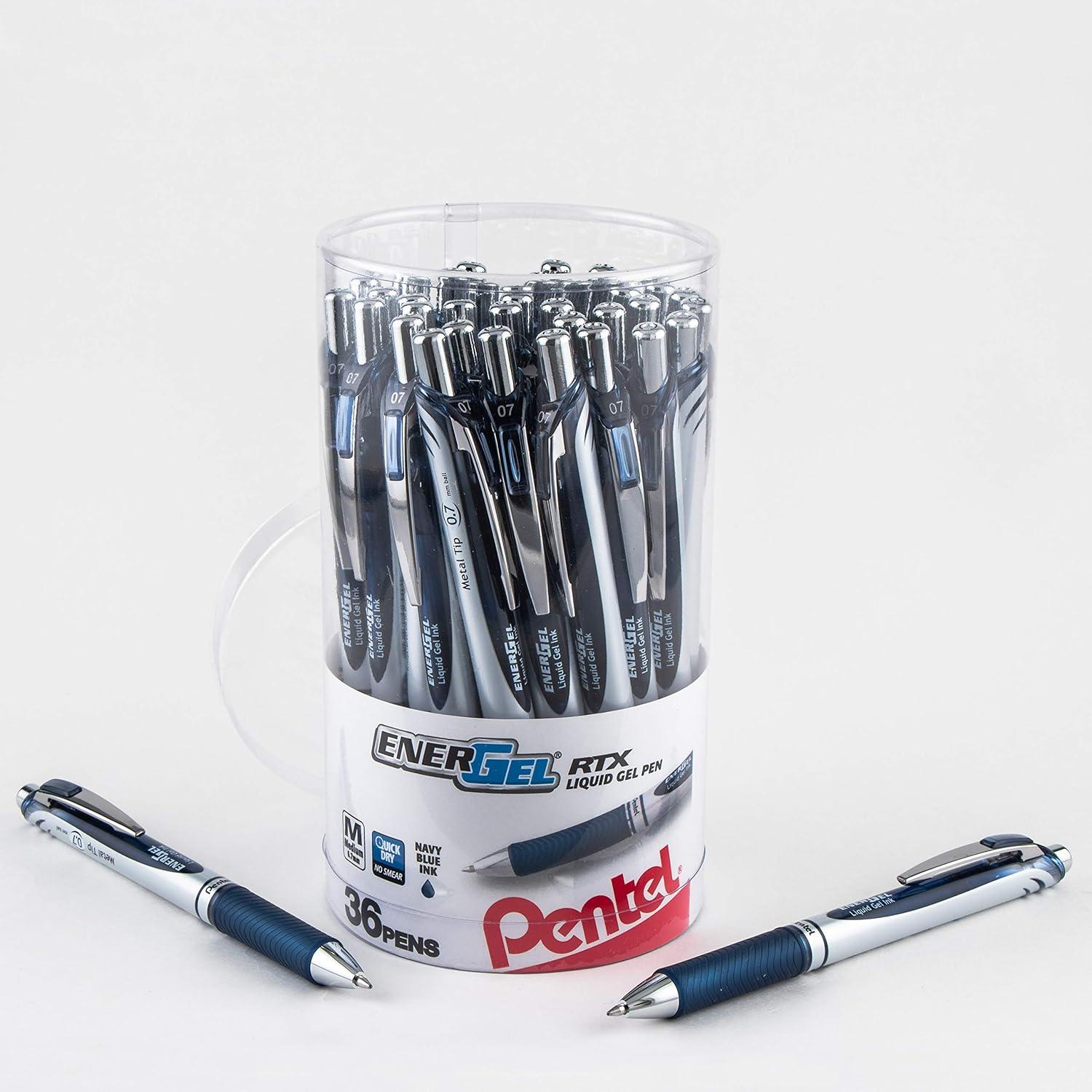 image:imagePentel EnerGel RTX Retractable Liquid Gel Pen Canister 07mm Medium Line Blue Ink BL77PC36C Pack of 1 36 Count TotalBlue