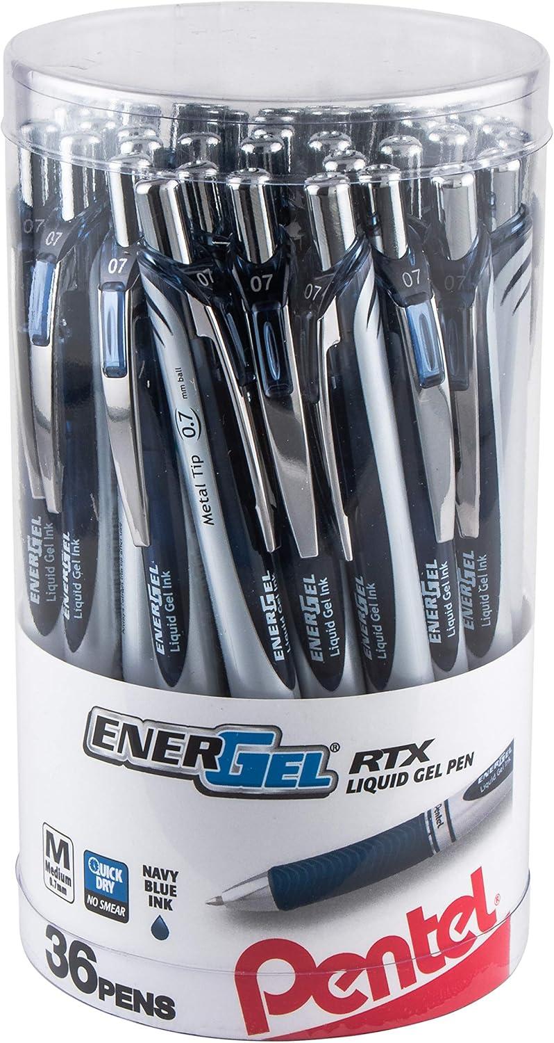 image:imagePentel EnerGel RTX Retractable Liquid Gel Pen Canister 07mm Medium Line Blue Ink BL77PC36C Pack of 1 36 Count TotalNavy Blue