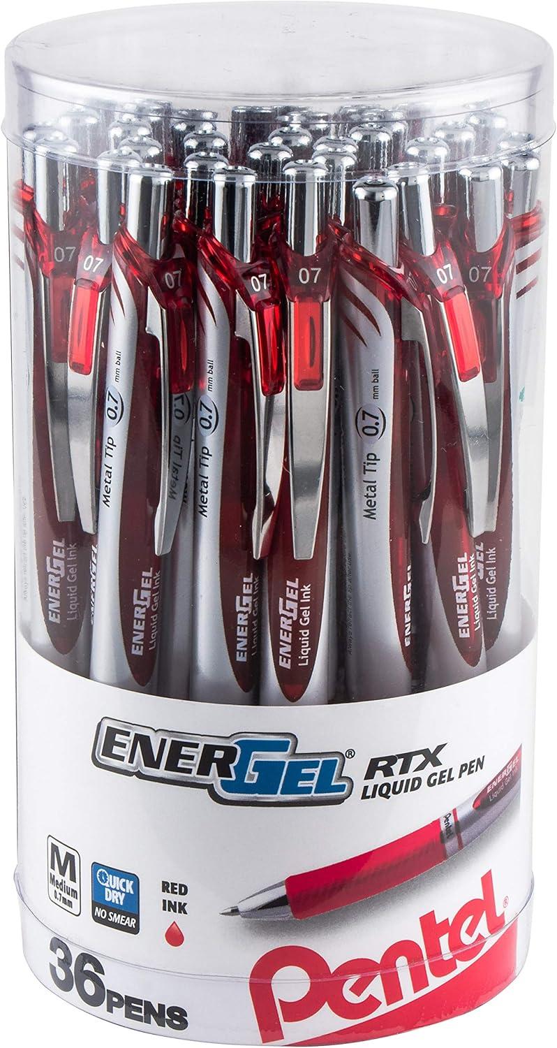 image:imagePentel EnerGel RTX Retractable Liquid Gel Pen Canister 07mm Medium Line Blue Ink BL77PC36C Pack of 1 36 Count TotalRed