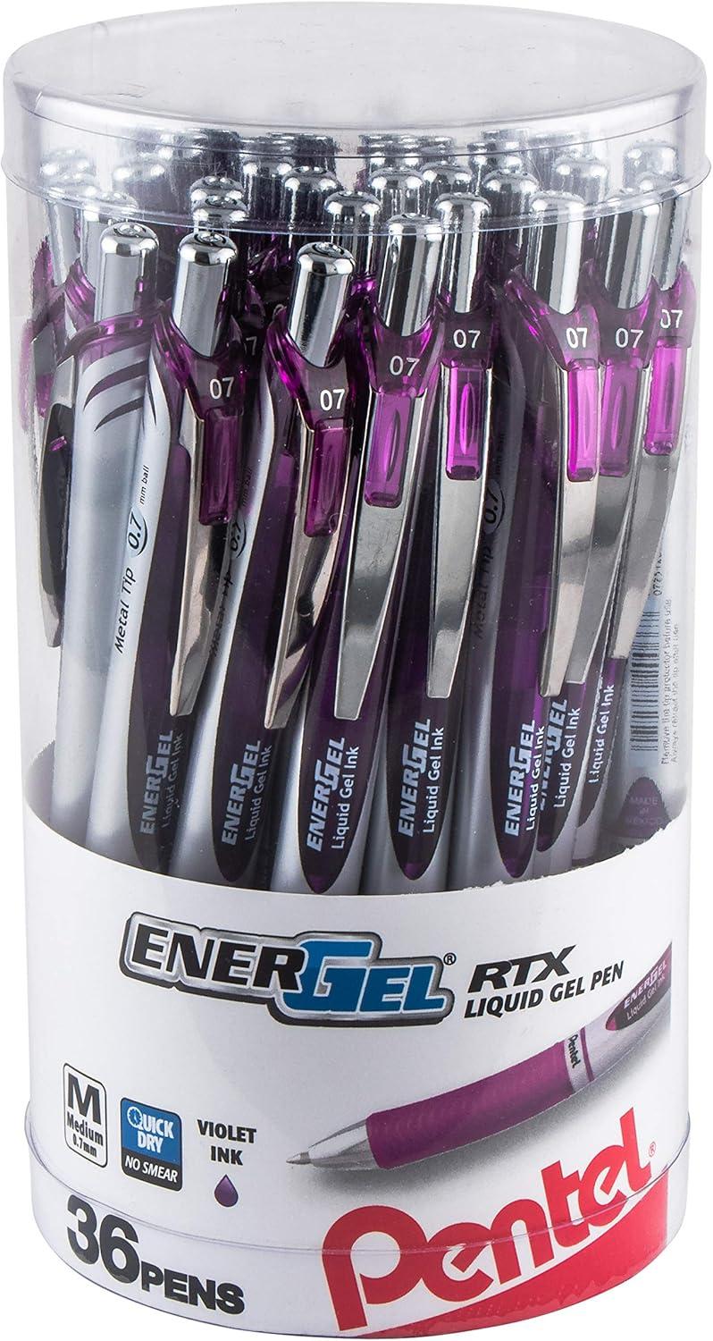 image:imagePentel EnerGel RTX Retractable Liquid Gel Pen Canister 07mm Medium Line Blue Ink BL77PC36C Pack of 1 36 Count TotalViolet