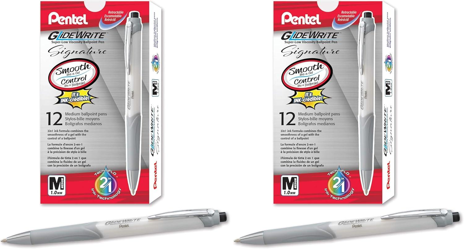 image:imagePentel Glidewrite Signature Ballpoint Pen Black Barrel 10mm Medium Line Black Ink 12 Pens BX930AABlack