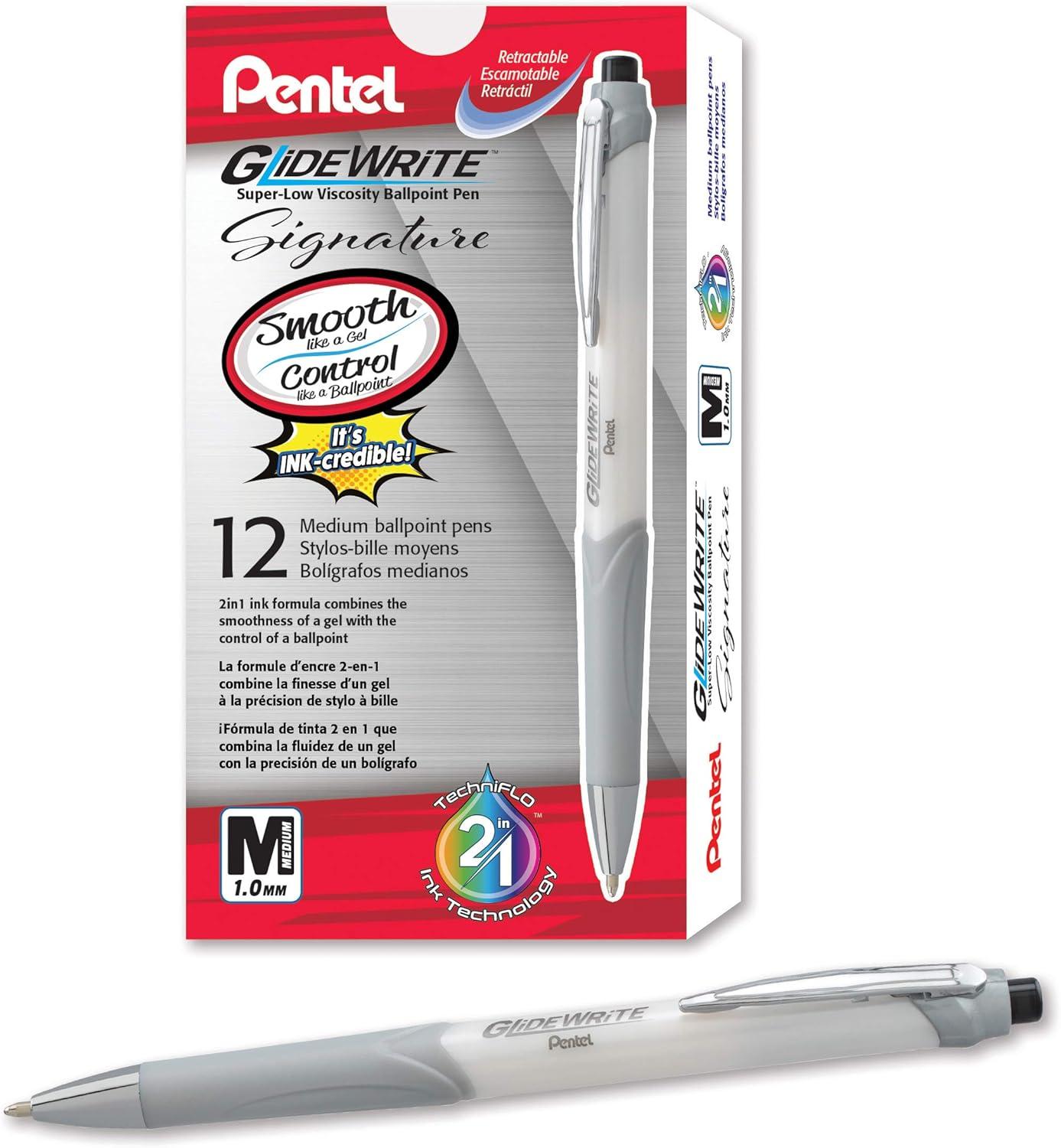 image:imagePentel Glidewrite Signature Ballpoint Pen Black Barrel 10mm Medium Line Black Ink 12 Pens BX930AABlack