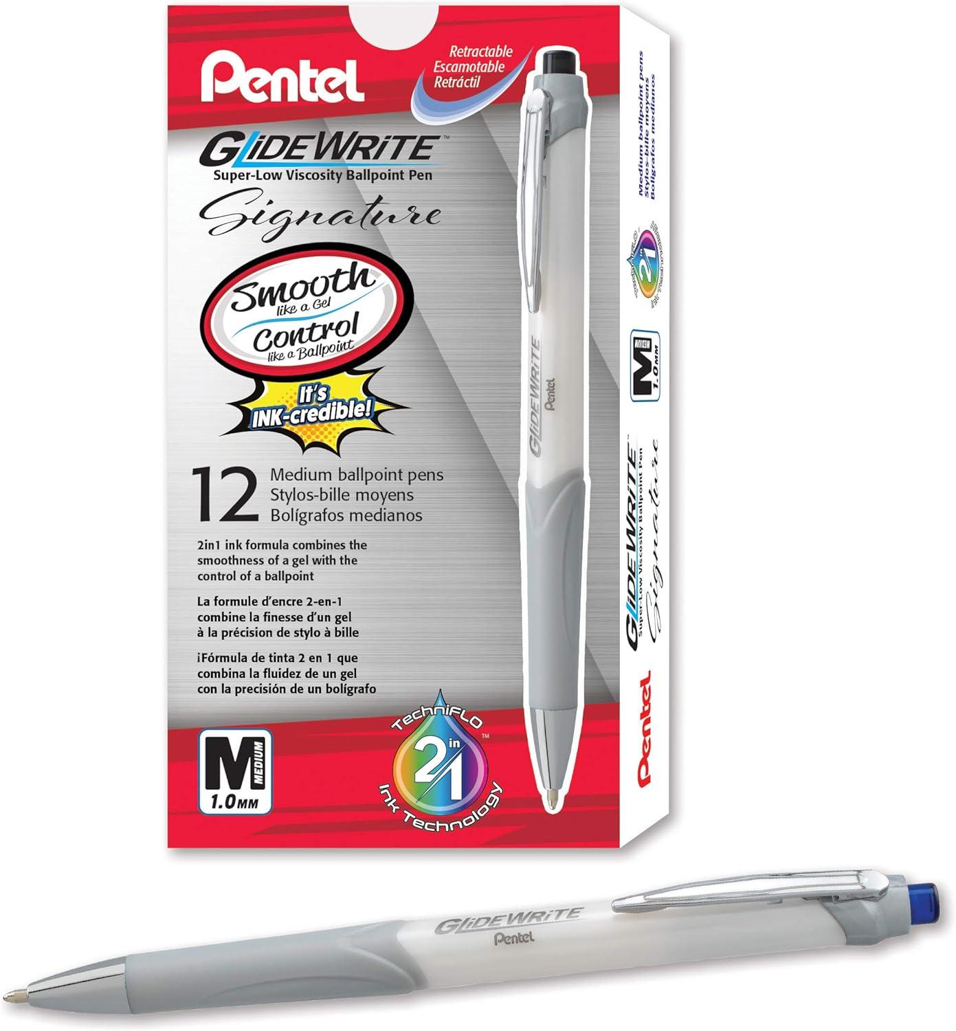 image:imagePentel Glidewrite Signature Ballpoint Pen Black Barrel 10mm Medium Line Black Ink 12 Pens BX930AABlue