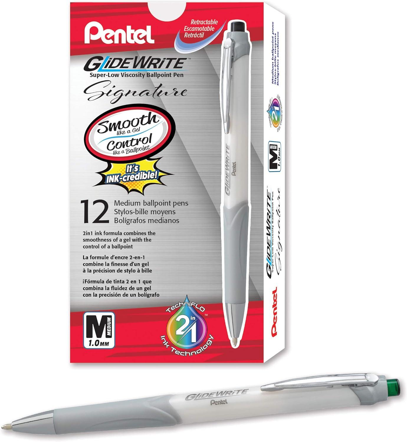 image:imagePentel Glidewrite Signature Ballpoint Pen Black Barrel 10mm Medium Line Black Ink 12 Pens BX930AAGreen