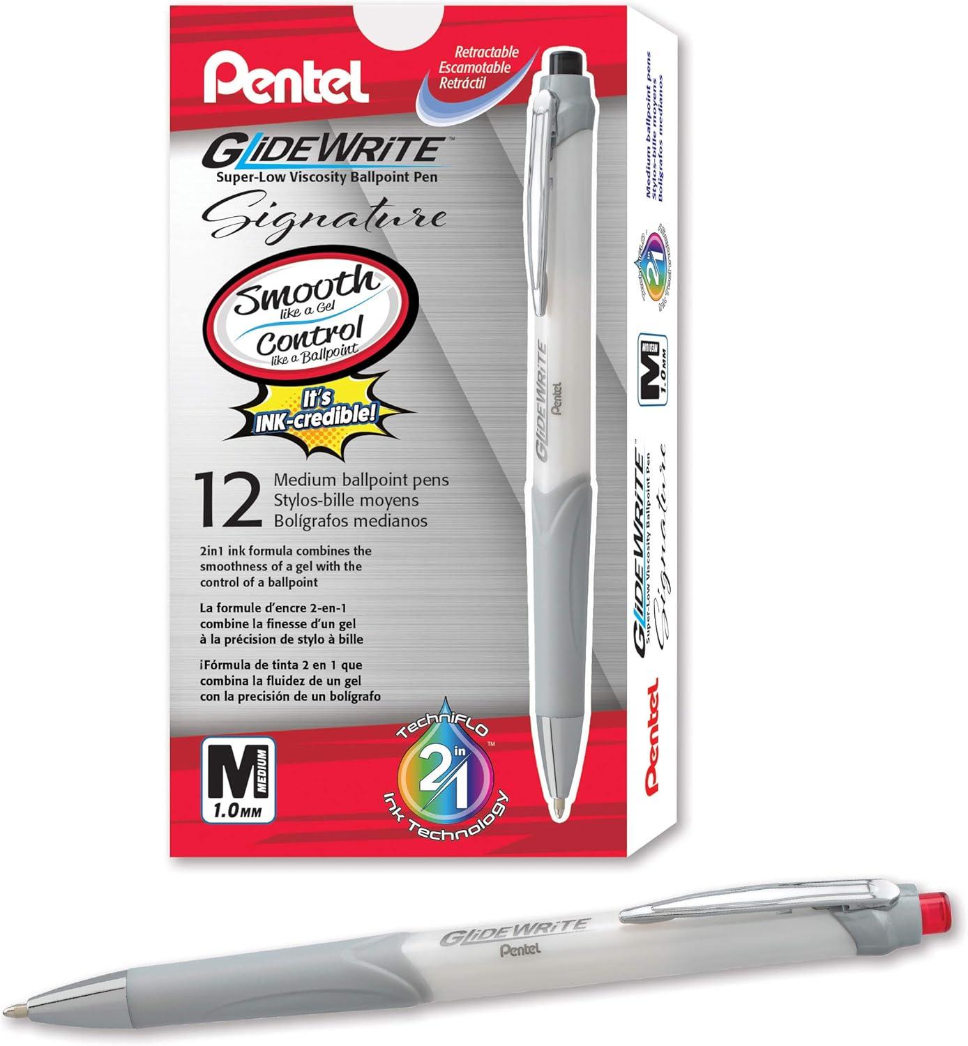 image:imagePentel Glidewrite Signature Ballpoint Pen Black Barrel 10mm Medium Line Black Ink 12 Pens BX930AARed