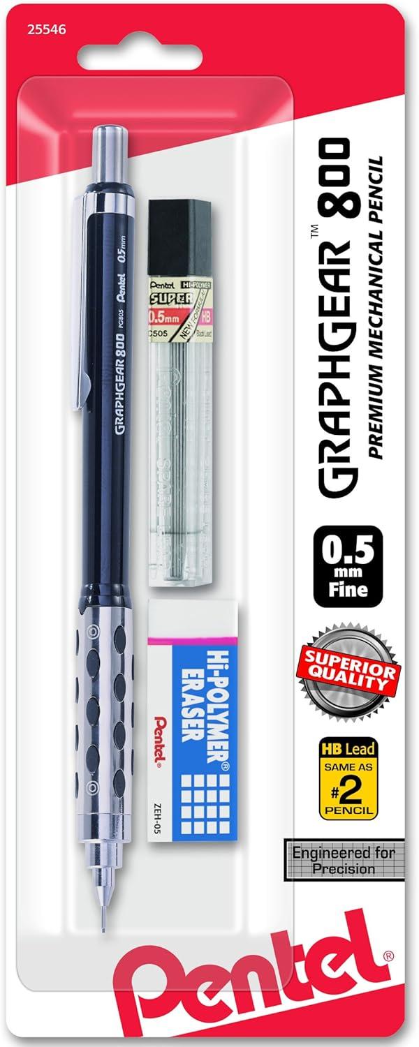 image:imagePentel Graph Gear 800 Mechanical Drafting Pencil 07mm Blue Barrel with Lead and Small PG807LZBP1 Pencil Lead and Eraser