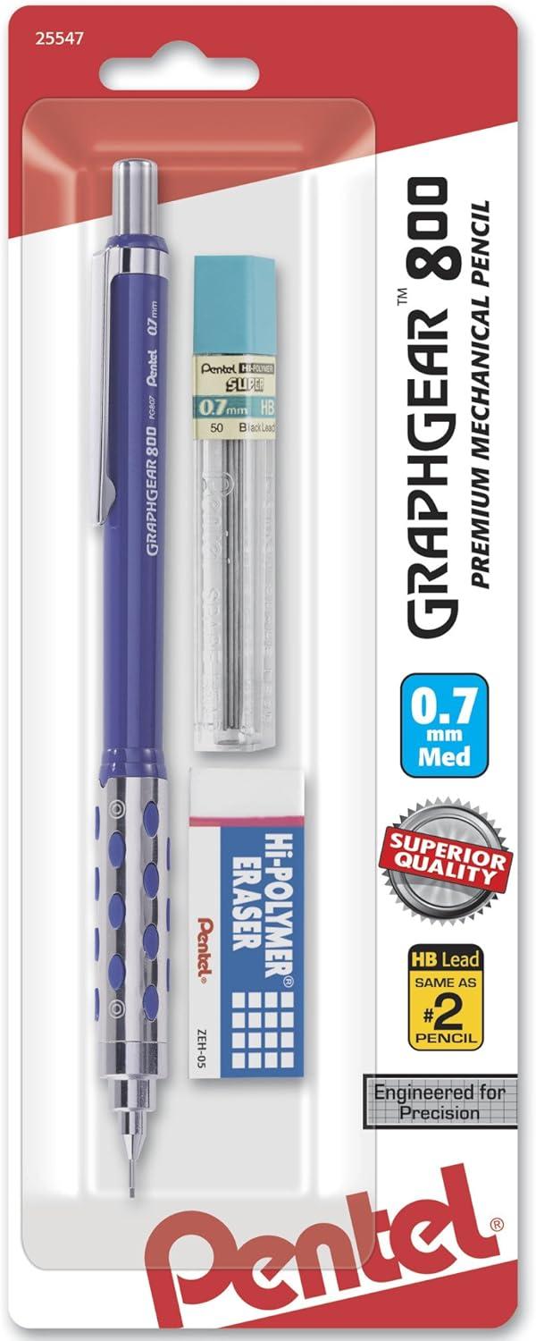 image:imagePentel Graph Gear 800 Mechanical Drafting Pencil 07mm Blue Barrel with Lead and Small PG807LZBP1 Pencil Lead and Eraser