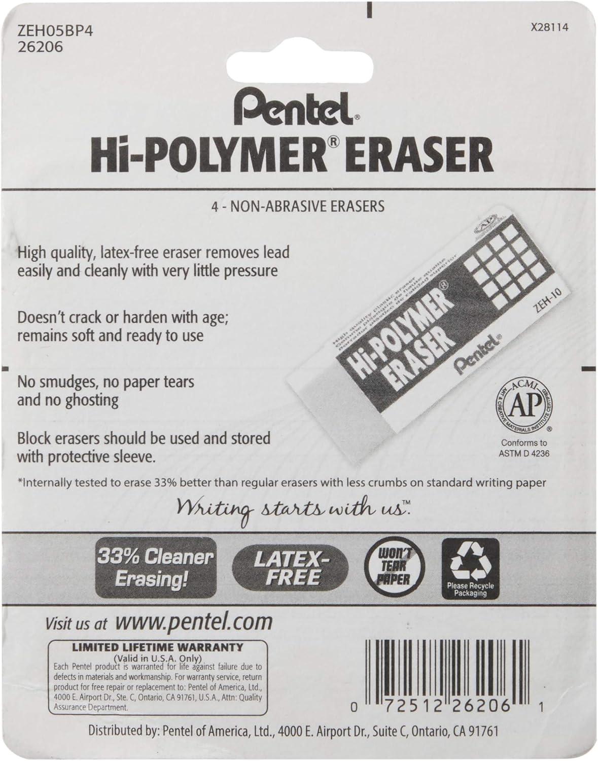 image:imagePentel HiPolymer Block Eraser Small White Pack of 4 ZEH05BP44 Count Pack of 2