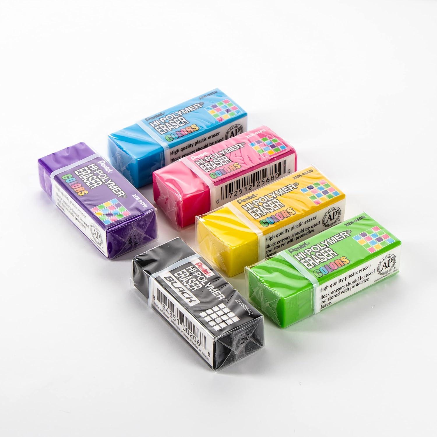 image:imagePentel HiPolymer Eraser Colors Small Assorted Block Erasers SmudgeFree NonAbrasive for School Office amp Art Pack of 48 ZEH05CRM4