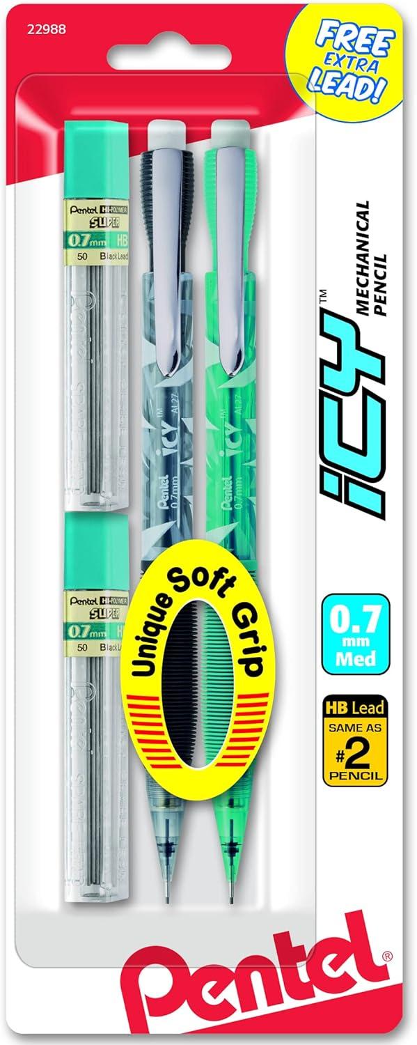 image:imagePentel Icy Automatic Pencil with Lead 07 mm Assorted Barrels 2 Pack AL27TLBP2