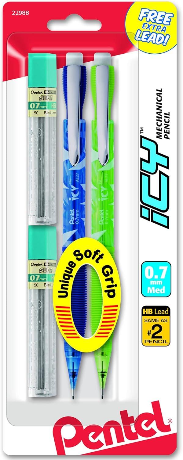 image:imagePentel Icy Automatic Pencil with Lead 07 mm Assorted Barrels 2 Pack AL27TLBP2