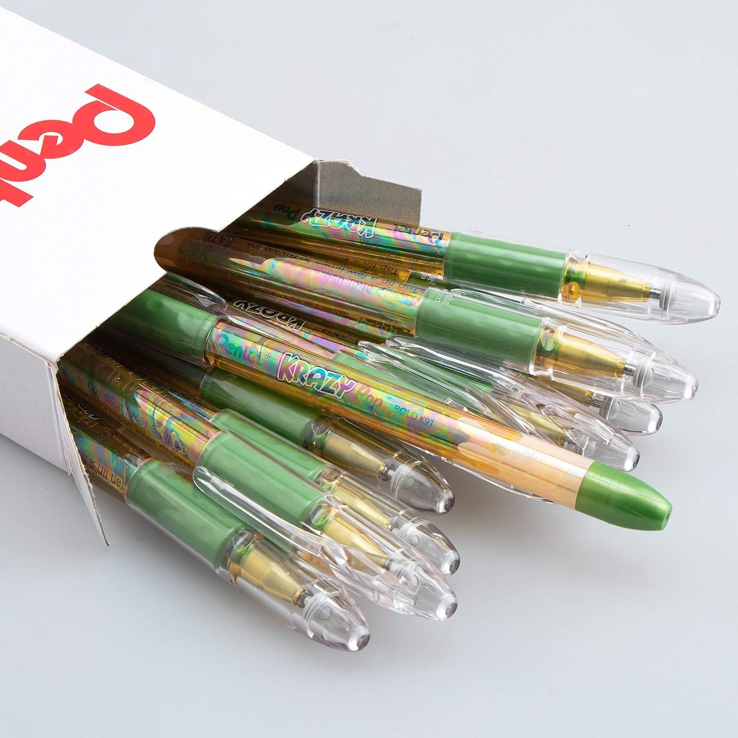 image:imagePentel Krazy POP Beauty Beauty Iridescent Gel Pen 10mm Bold Line Yellow amp Metallic Green Ink Box of 12 K91DDG