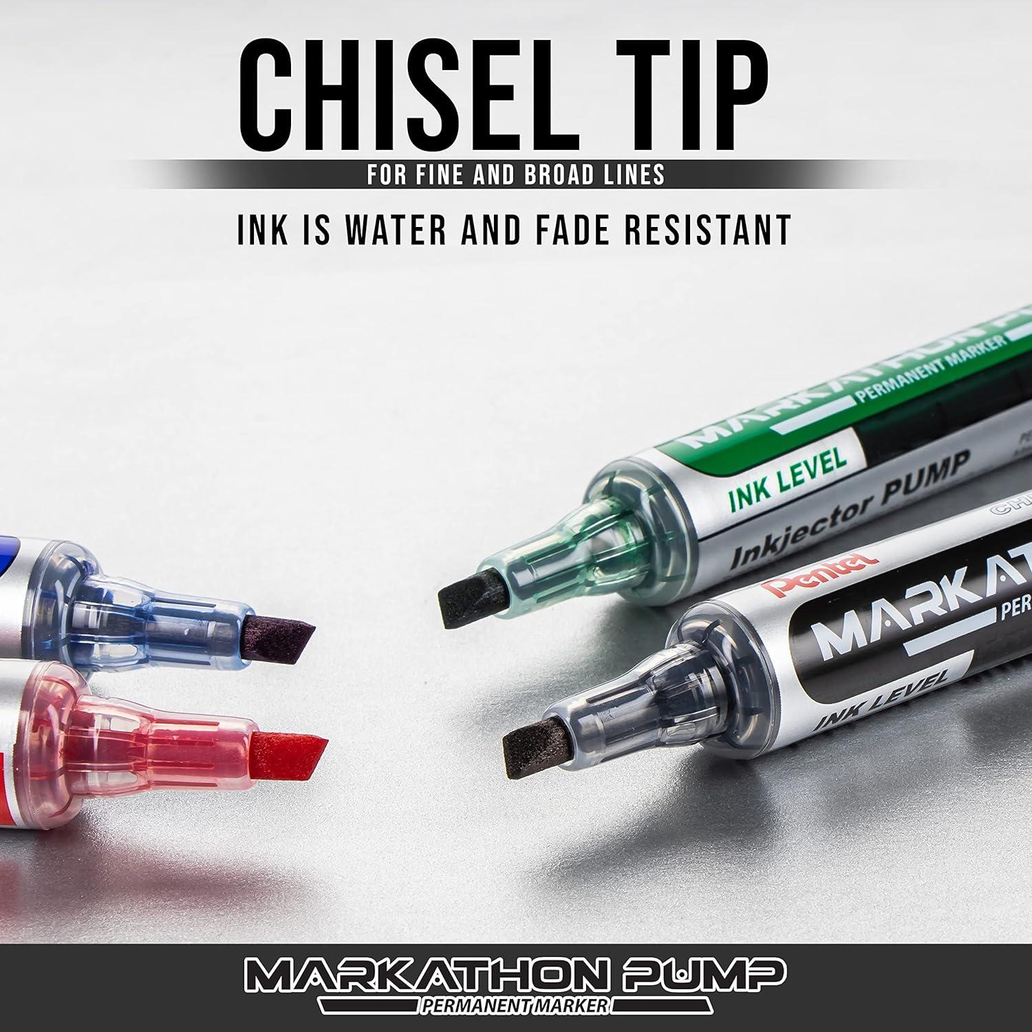 image:imagePentel Markathon Pump Permanent Marker Chisel Tip Black Ink 4 Pack NLF60XBP4ABlack