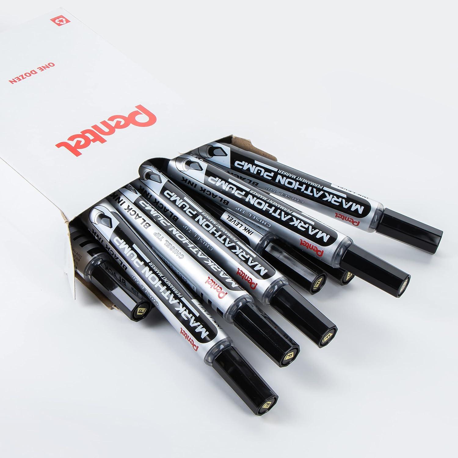 image:imagePentel Markathon Pump Permanent Marker Chisel Tip Black Ink 4 Pack NLF60XBP4ABlack