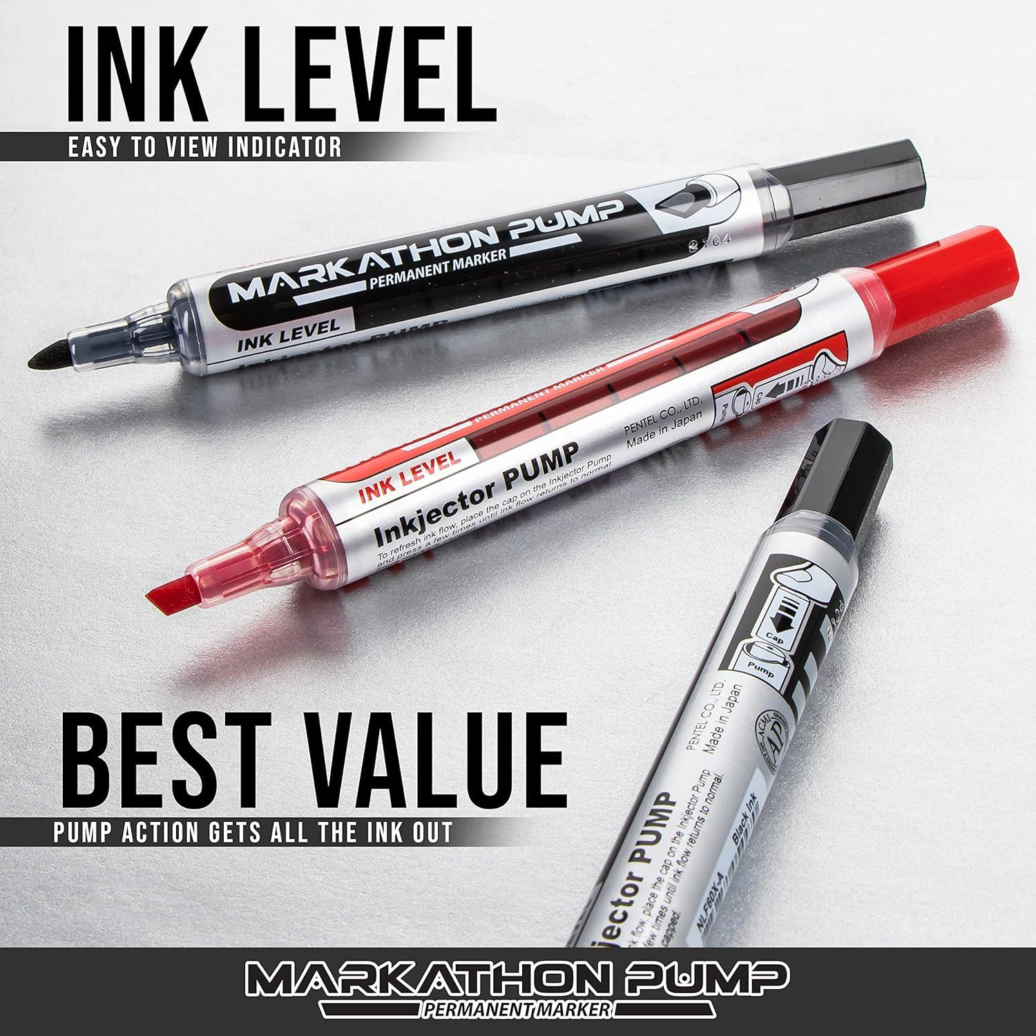 image:imagePentel Markathon Pump Permanent Marker Chisel Tip Black Ink 4 Pack NLF60XBP4AGreen