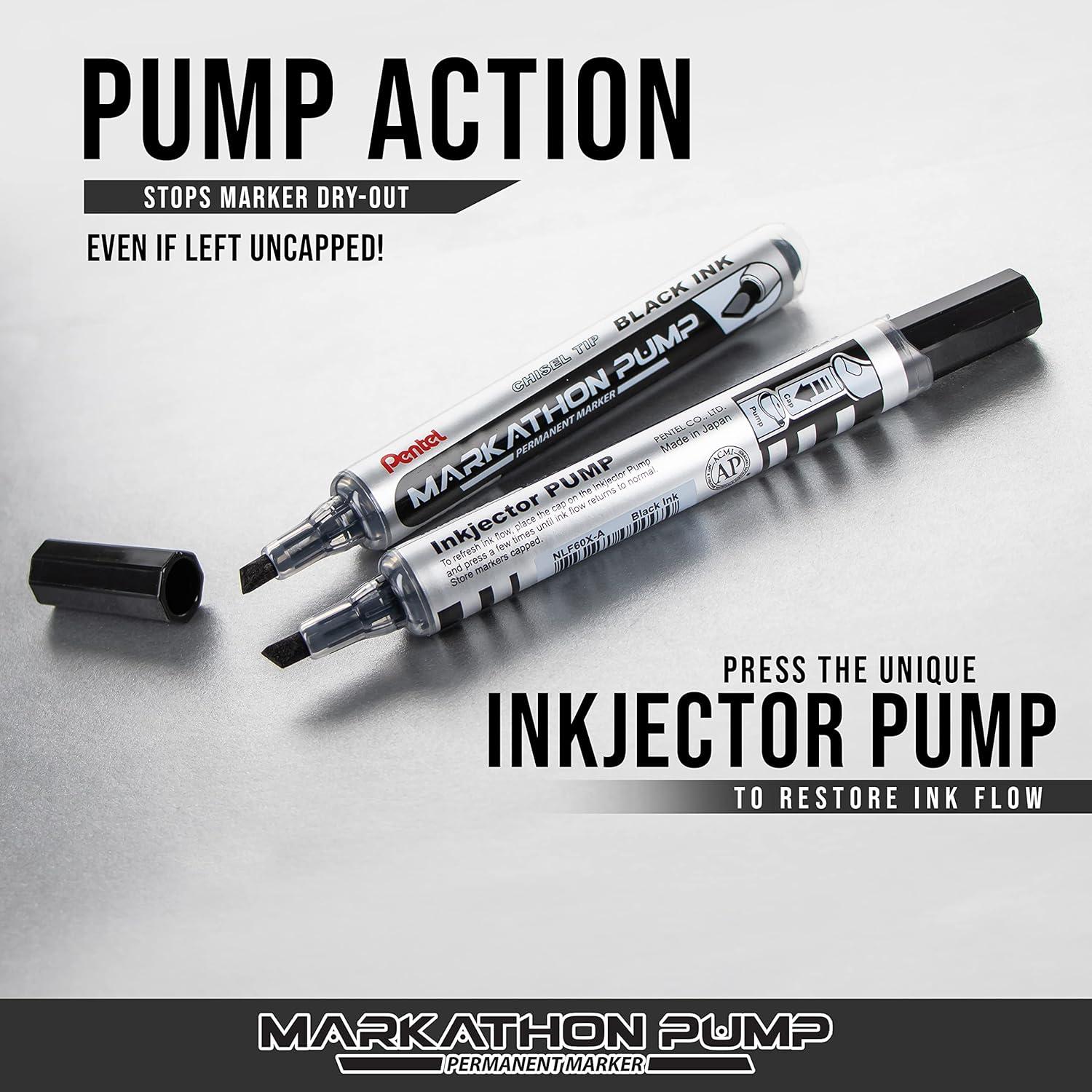 image:imagePentel Markathon Pump Permanent Marker Chisel Tip Black Ink 4 Pack NLF60XBP4AGreen