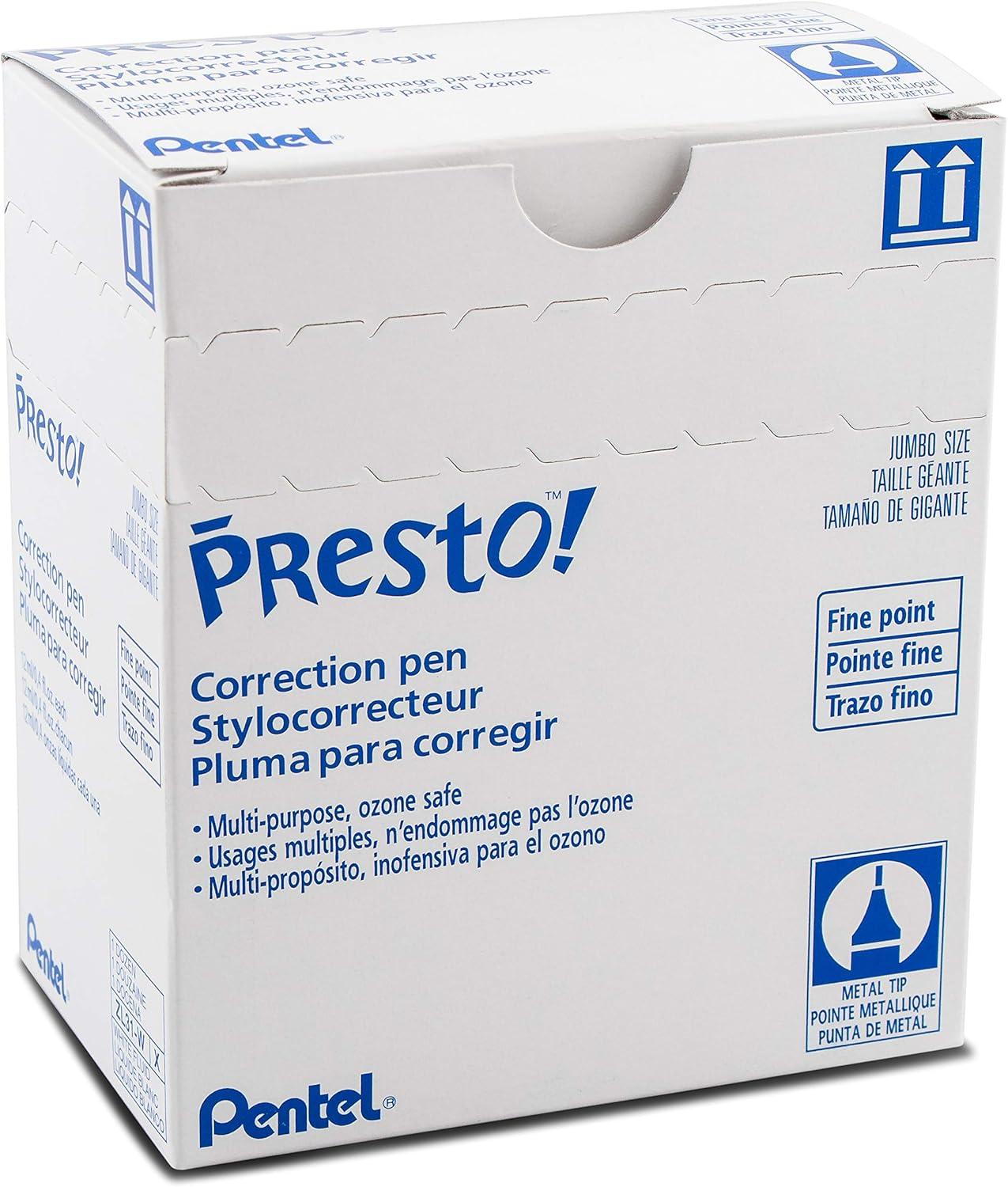 image:imagePentel Presto Jumbo Correction Pen Fine Point Metal Tip Box of 12 ZL31W1 Count Pack of 12