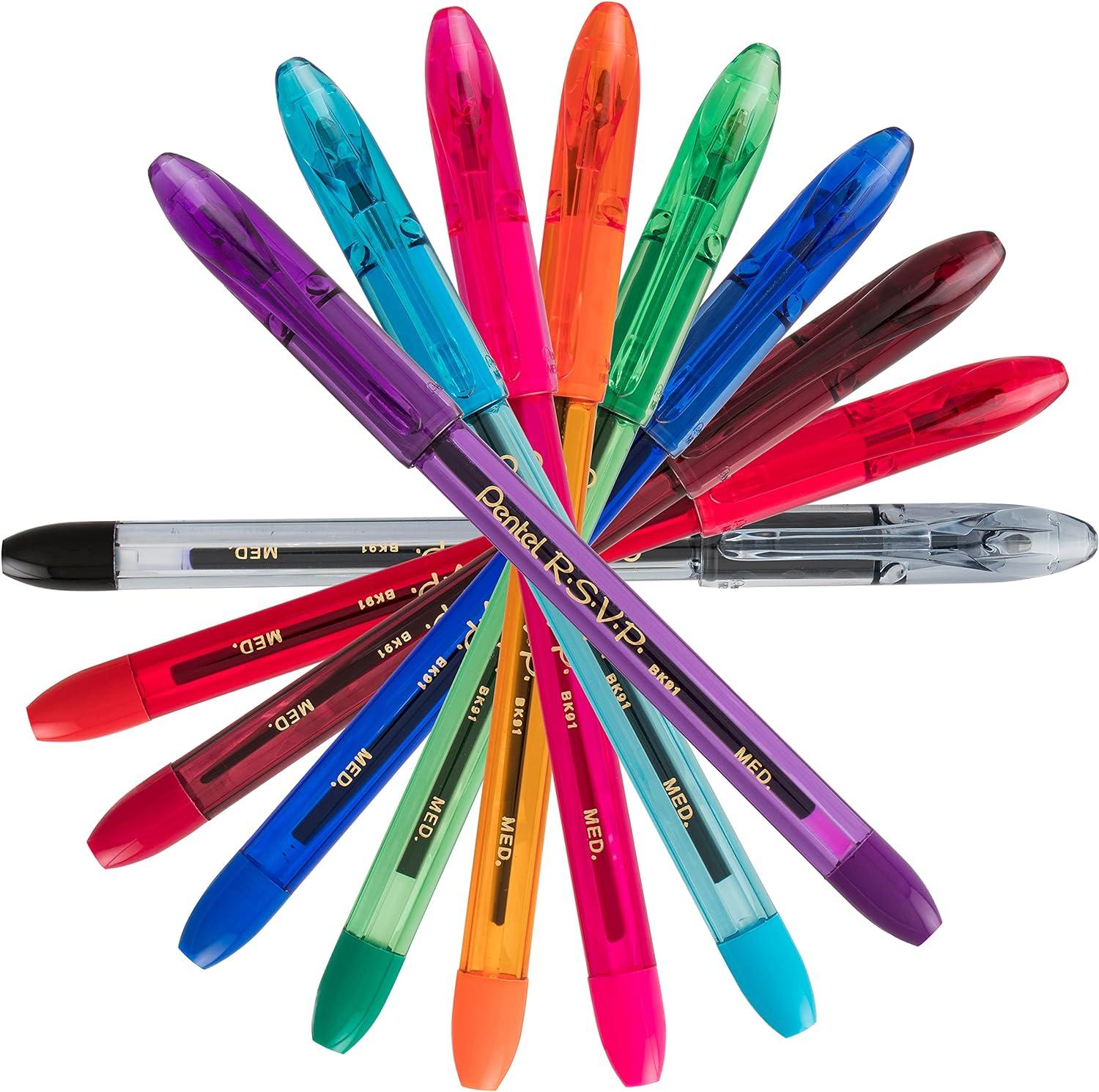 image:imagePentel RSVP Ballpoint Pen 10mm Medium Line Assorted Ink Pack of 8 BK91CRBP8MBlack