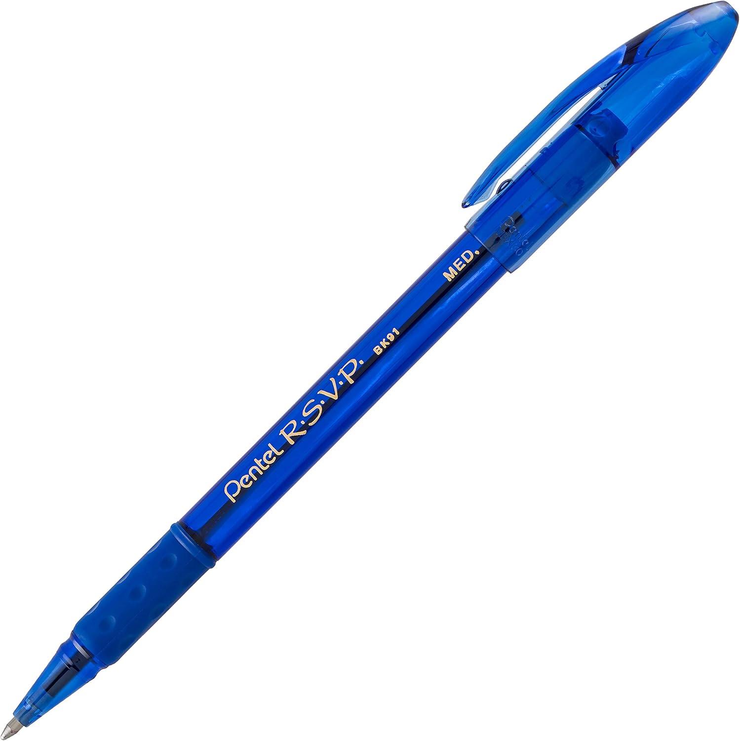 image:imagePentel RSVP Ballpoint Pen 10mm Medium Line Assorted Ink Pack of 8 BK91CRBP8MBlue Ink