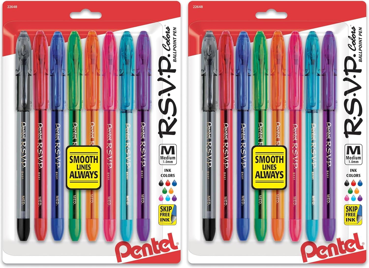 image:imagePentel RSVP Ballpoint Pen 10mm Medium Line Assorted Ink Pack of 8 BK91CRBP8MMulticolor