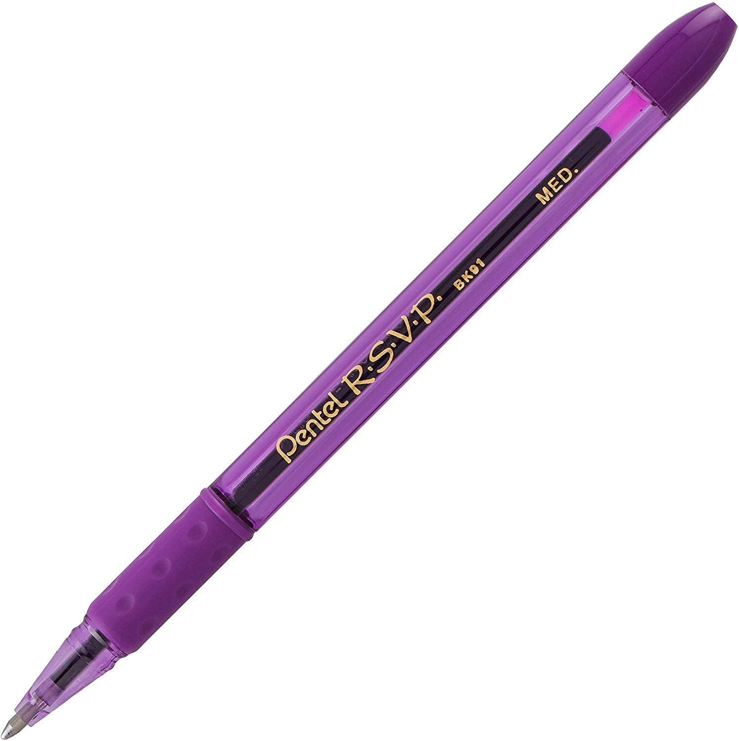 image:imagePentel RSVP Ballpoint Pen 10mm Medium Line Assorted Ink Pack of 8 BK91CRBP8MViolet Ink