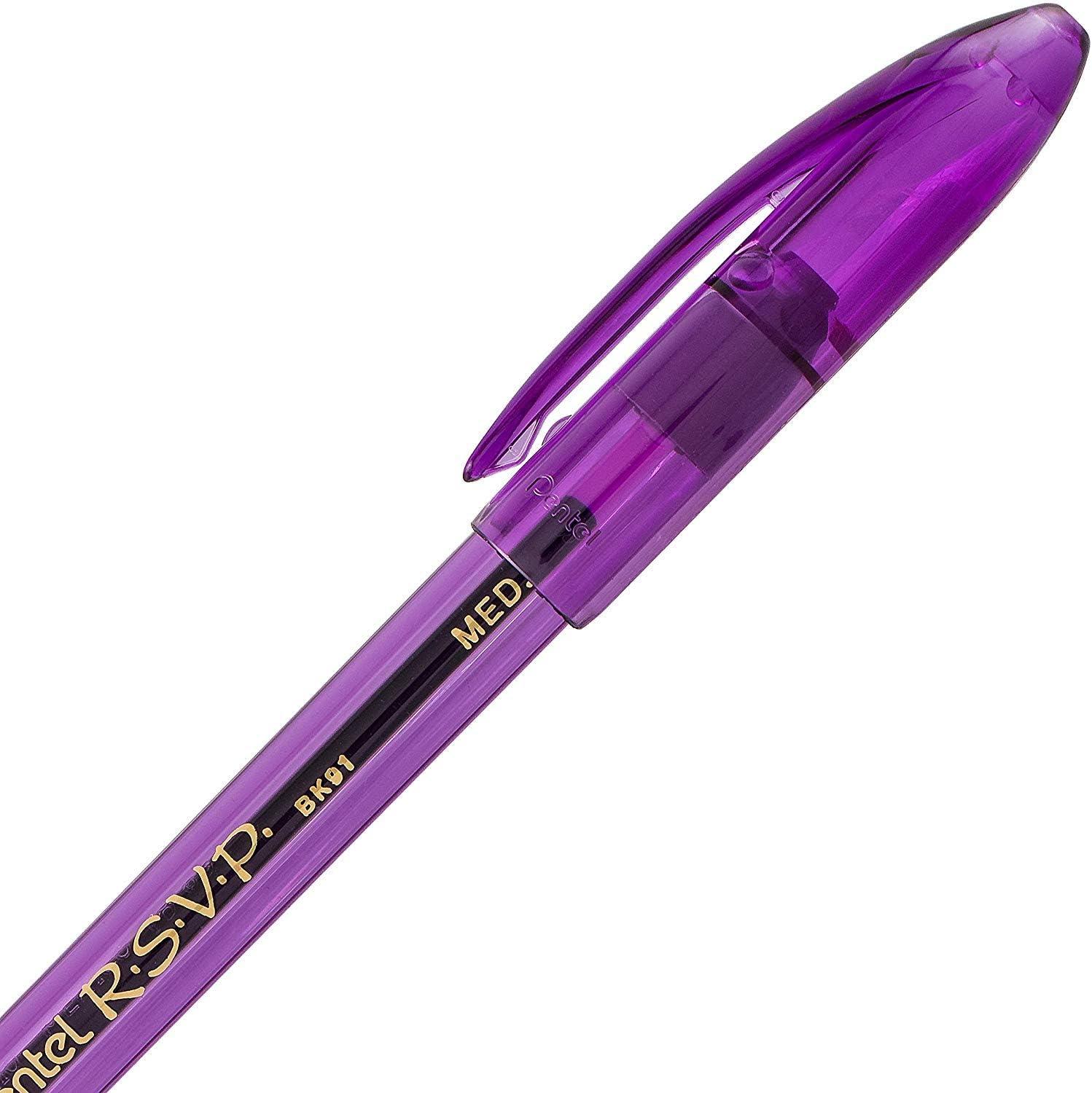 image:imagePentel RSVP Ballpoint Pen 10mm Medium Line Assorted Ink Pack of 8 BK91CRBP8MViolet Ink