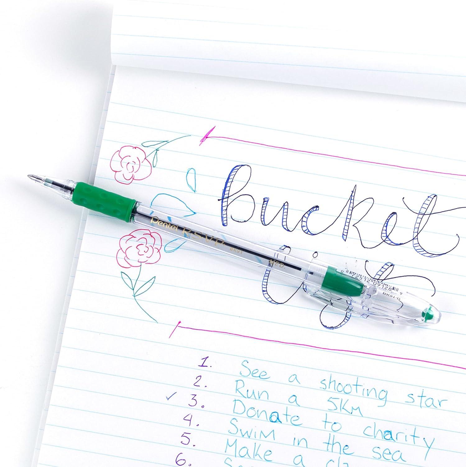 image:imagePentel RSVP Ballpoint Pen 10mm Medium Line Black Ink BK91A Pack of 1 12 Count TotalGreen