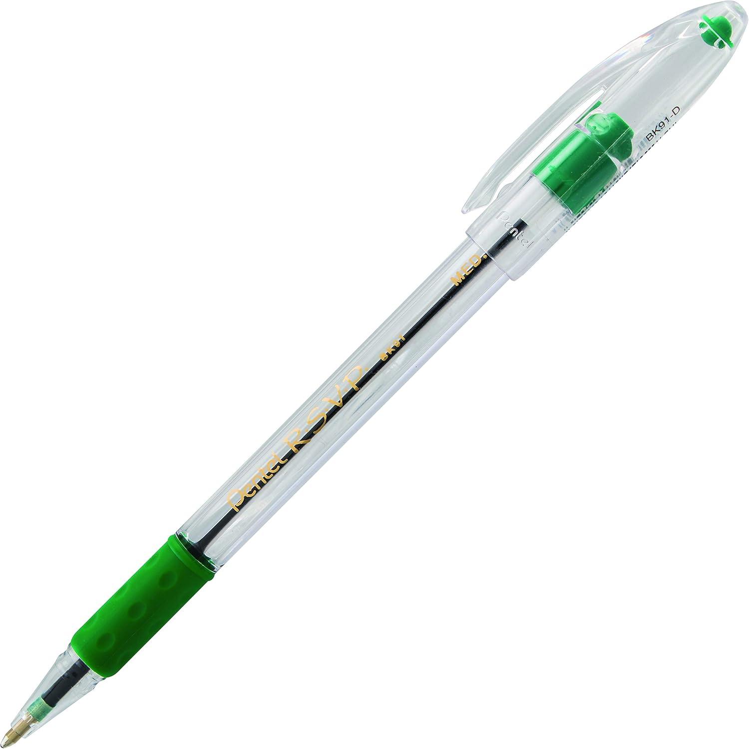 image:imagePentel RSVP Ballpoint Pen 10mm Medium Line Black Ink BK91A Pack of 1 12 Count TotalGreen