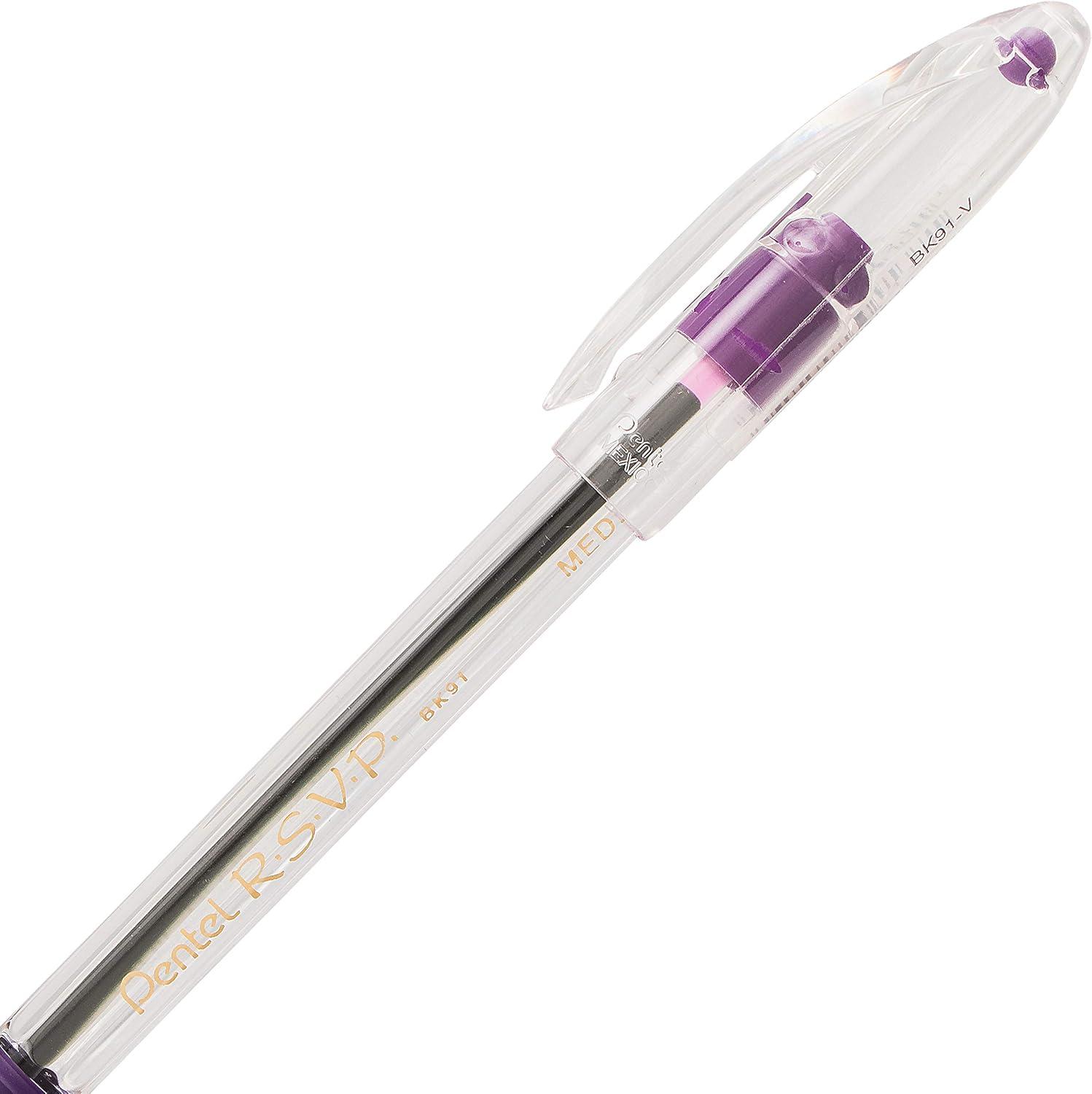 image:imagePentel RSVP Ballpoint Pen 10mm Medium Line Black Ink BK91A Pack of 1 12 Count TotalPurple