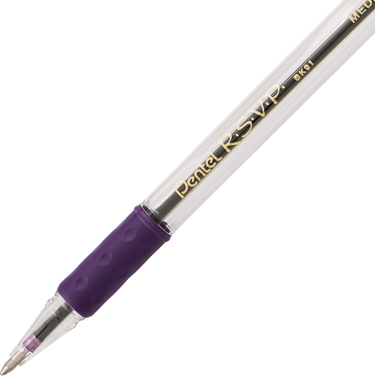 image:imagePentel RSVP Ballpoint Pen 10mm Medium Line Black Ink BK91A Pack of 1 12 Count TotalPurple