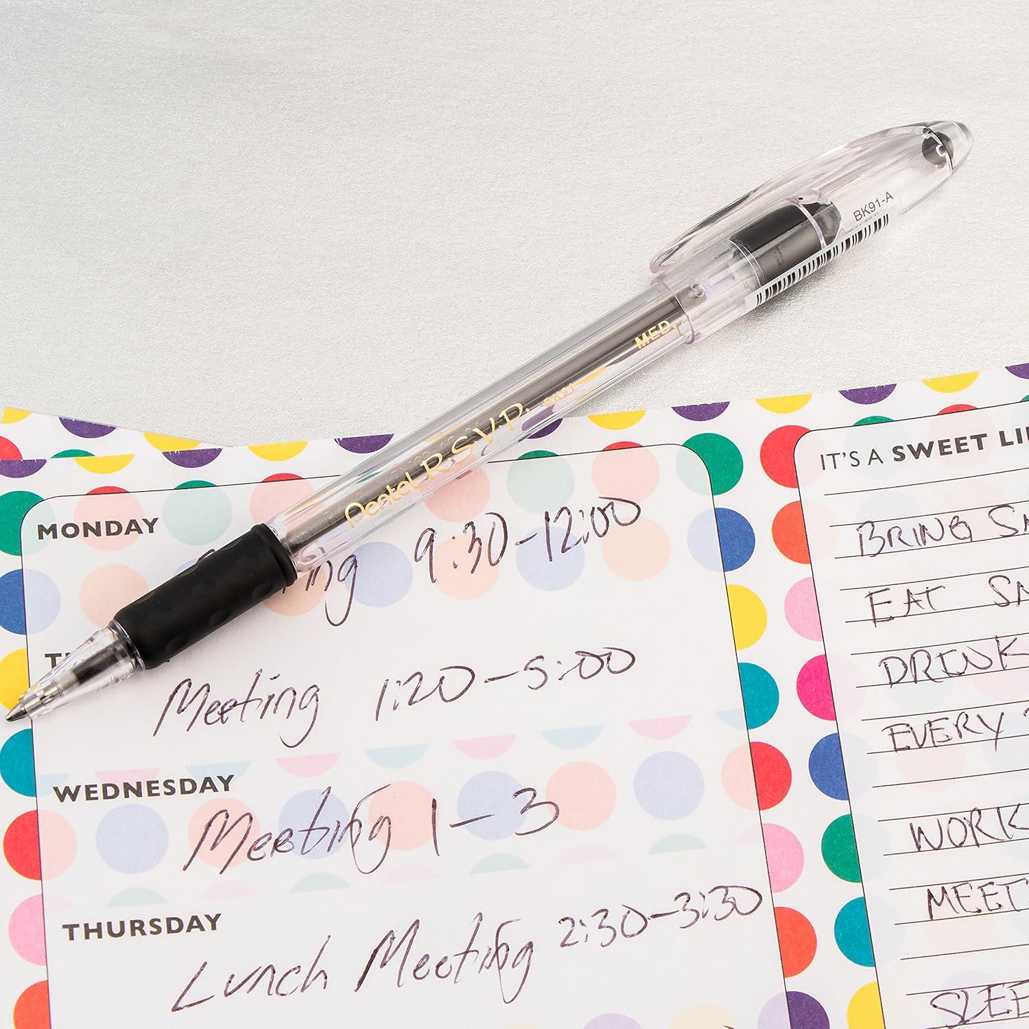 image:imagePentel RSVP Ballpoint Pen 10mm Medium Line Black Ink BK91A Pack of 1 12 Count TotalPurple