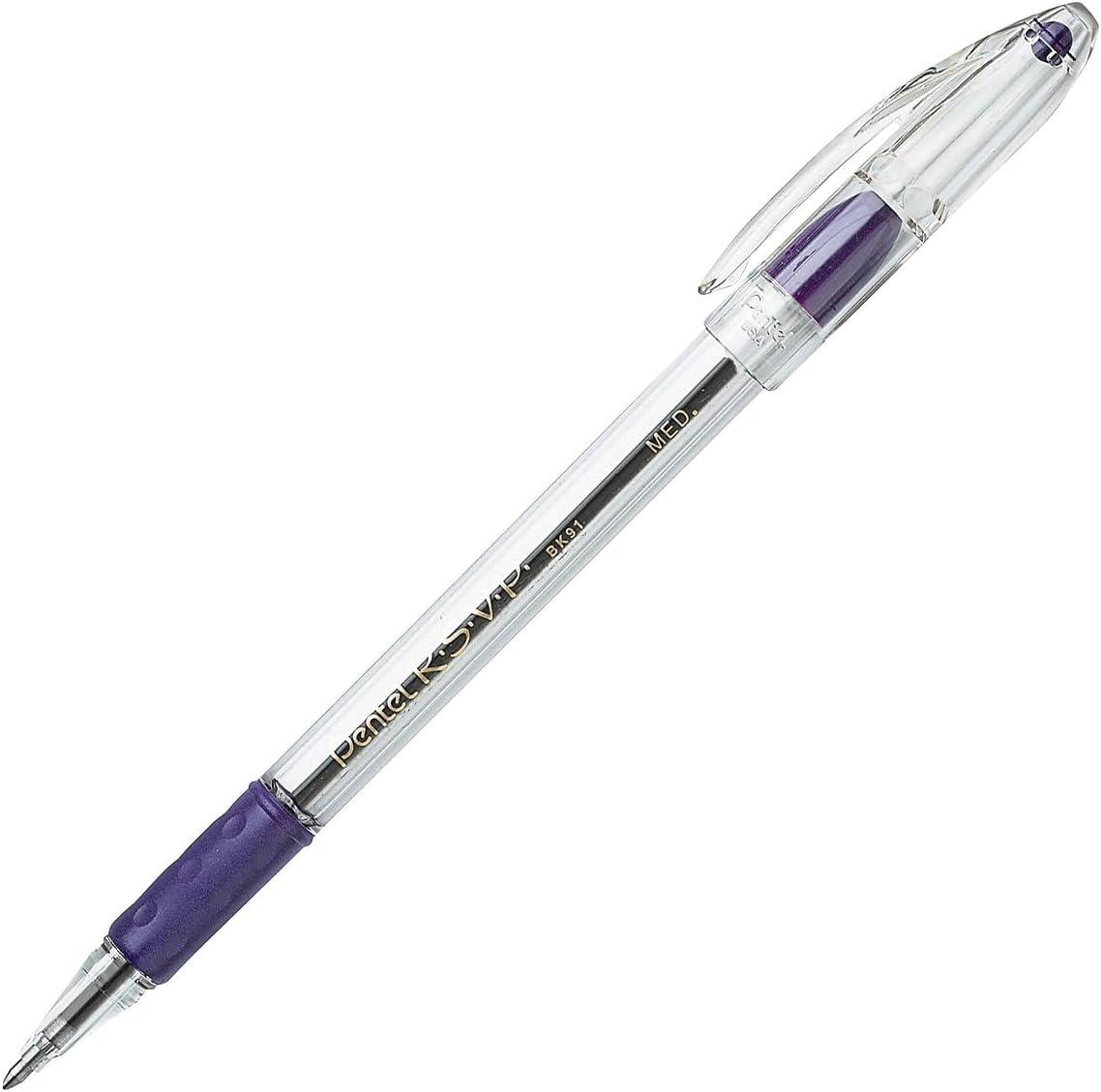 image:imagePentel RSVP Ballpoint Pen 10mm Medium Line Black Ink BK91A Pack of 1 12 Count TotalPurple