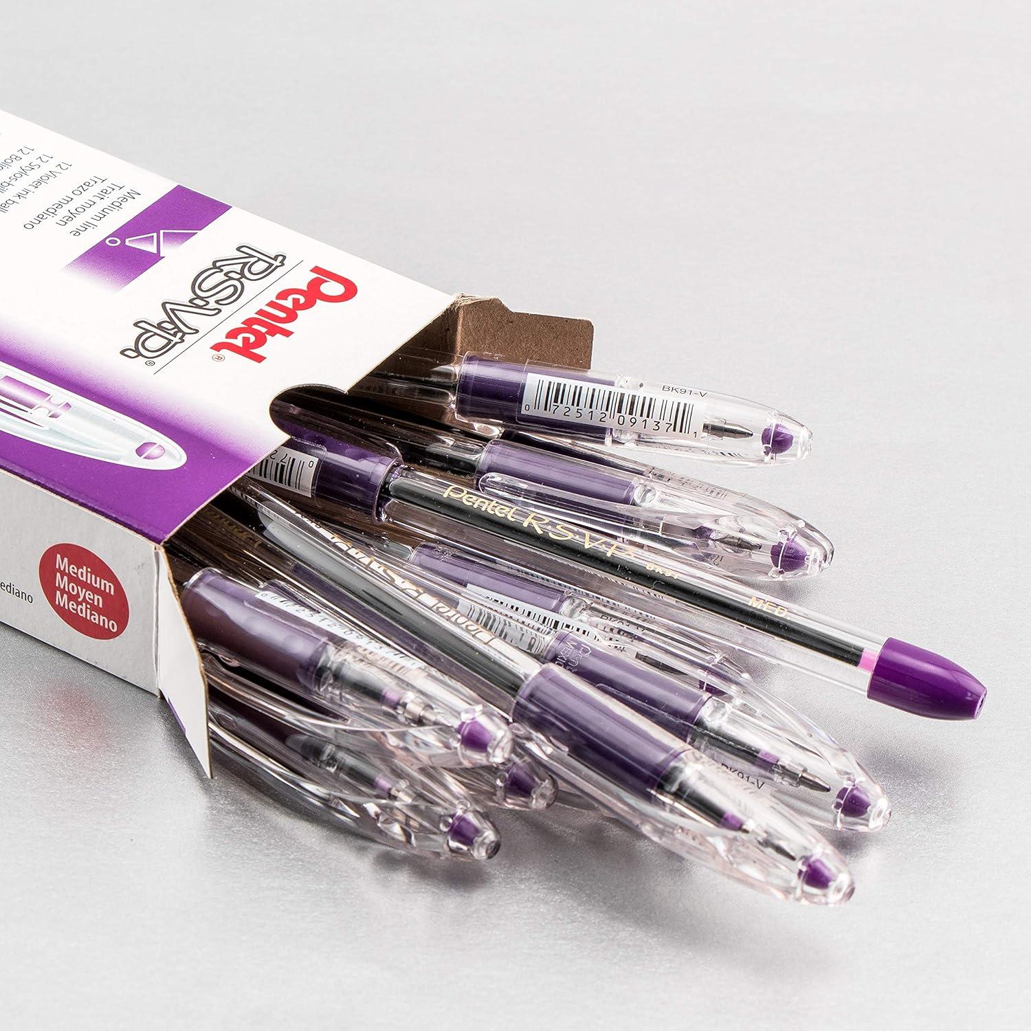 image:imagePentel RSVP Ballpoint Pen 10mm Medium Line Black Ink BK91A Pack of 1 12 Count TotalPurple