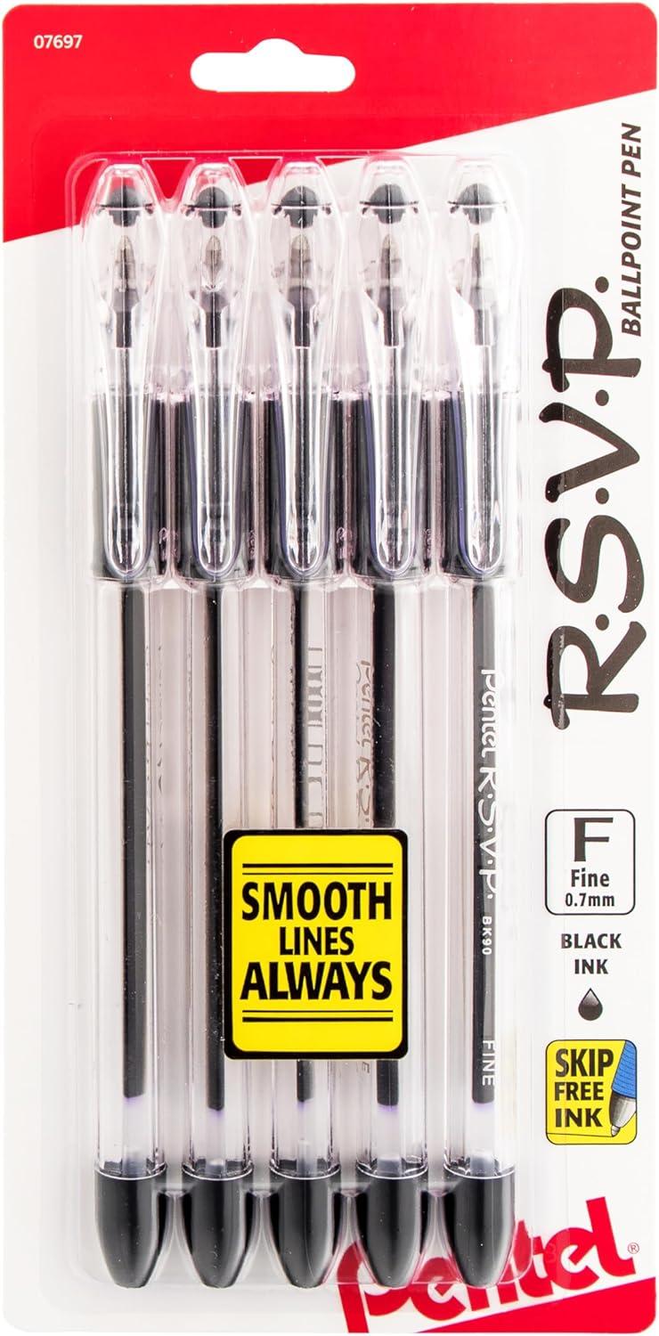 image:imagePentel RSVP Ballpoint Pen Fine Line 07mm Assorted Ink Pack of 5 BK90BP5MBlack