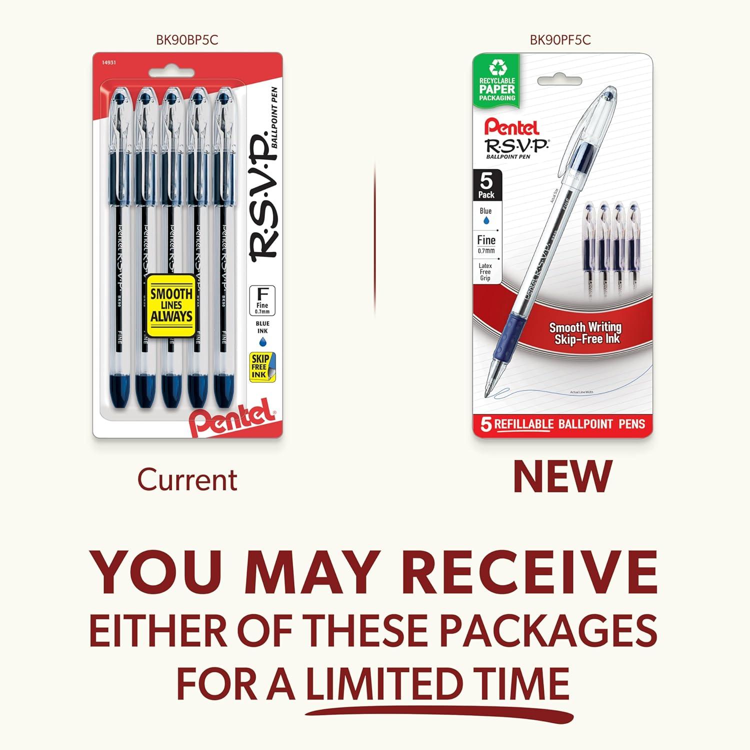 image:imagePentel RSVP Ballpoint Pen Fine Line 07mm Assorted Ink Pack of 5 BK90BP5MBlue