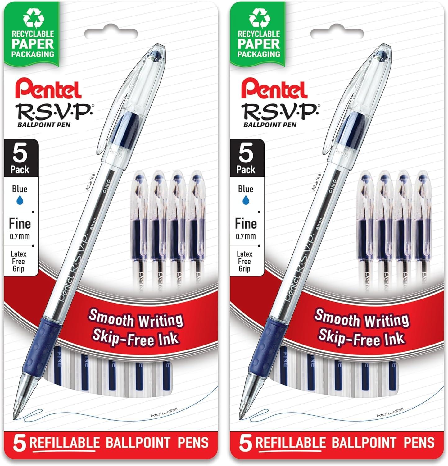 image:imagePentel RSVP Ballpoint Pen Fine Line 07mm Assorted Ink Pack of 5 BK90BP5MBlue