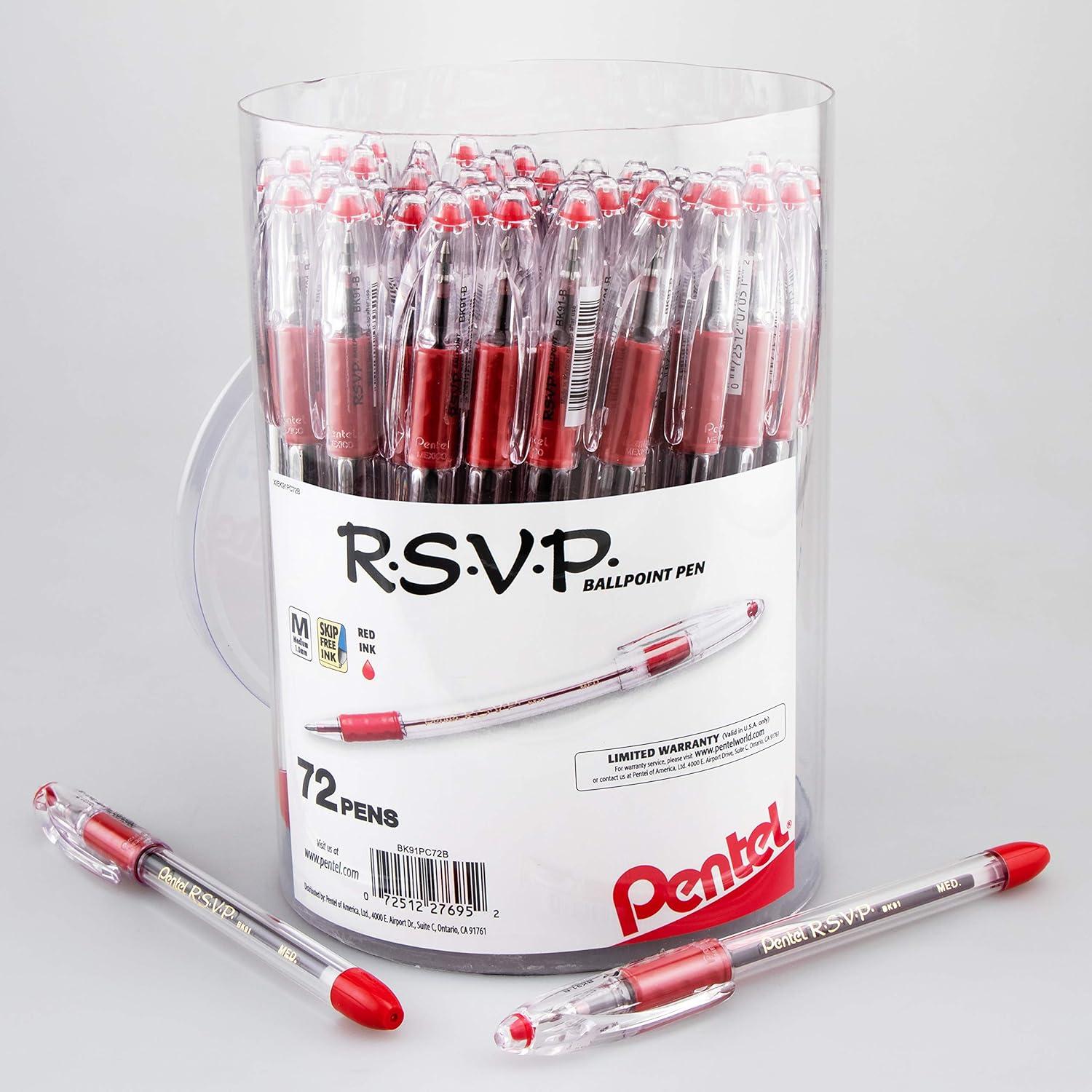 image:imagePentel RSVP Ballpoint Pen Fine Line 07mm Black Ink 72 Pack Canister BK90PC72ARed