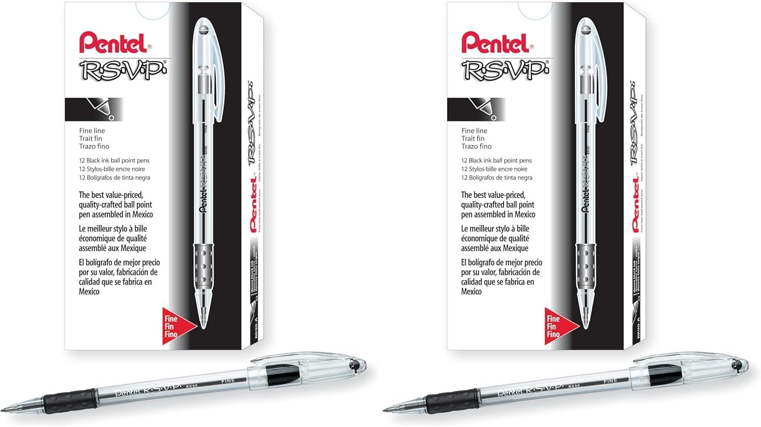 image:imagePentel RSVP Ballpoint Pen Fine Line 07mm Black Ink BK90A Pack of 1 12 Count TotalBlack